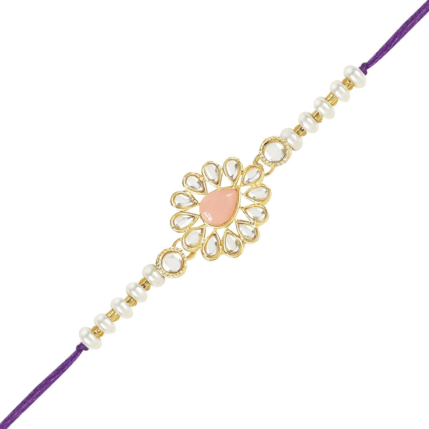 I Jewels Designer Kundan & Pearl Hanging Bhaiya Bhabhi Lumba Rakhi Combo Set For Rakshabandhan Card (R118Pe-Co)For Unisex Adult