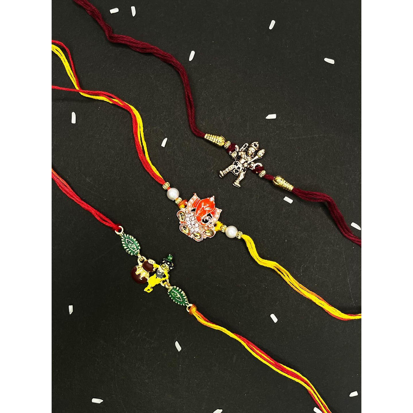 Mahi Combo Of Ganesha Krishana And Hanuman Rakhi's With White Crystal And Artificial Pearl For Adorable Brother (Rco1105216M)
