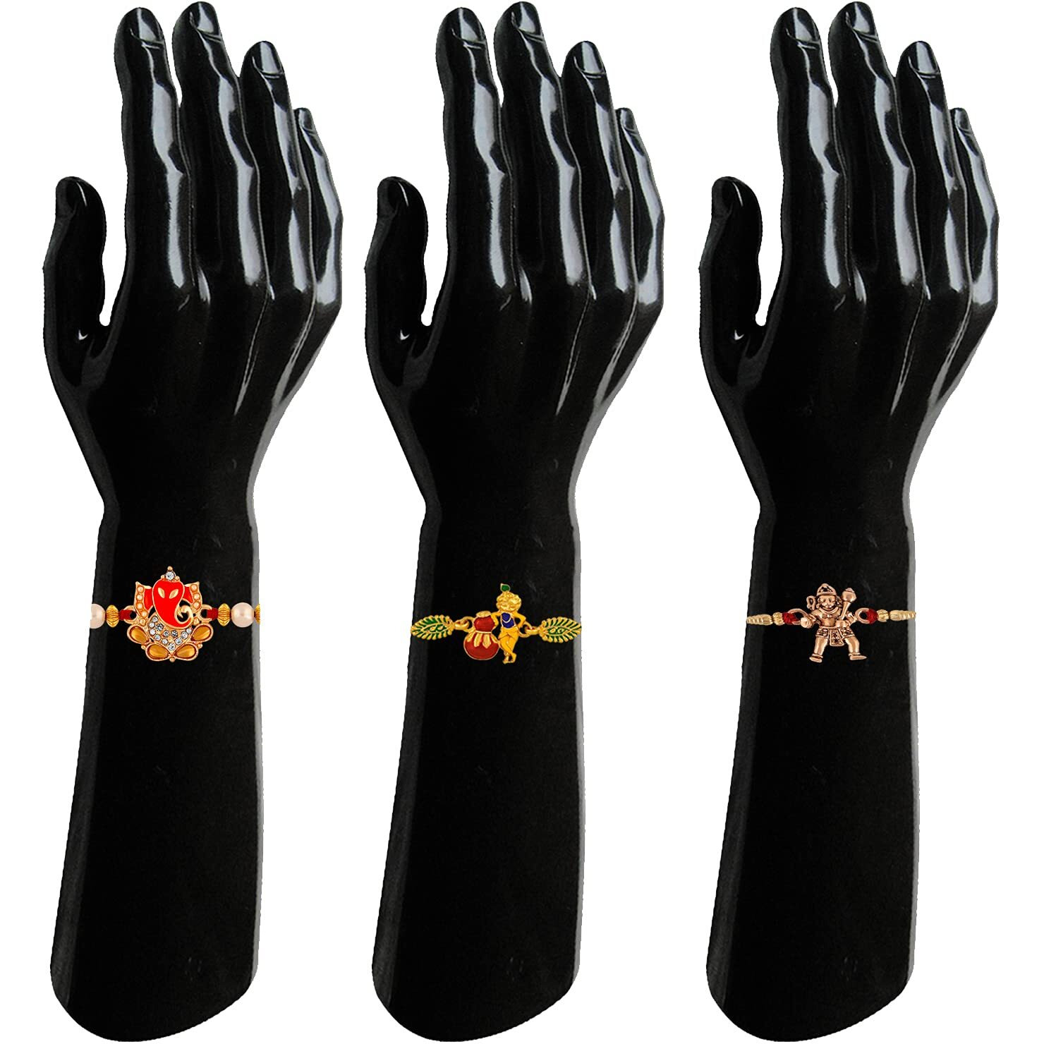 Mahi Combo Of Ganesha Krishana And Hanuman Rakhi's With White Crystal And Artificial Pearl For Adorable Brother (Rco1105216M)