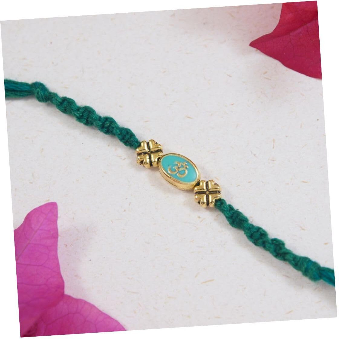 I Jewels Om Rakhi With Roli Chawal & Rakshabandhan Card For Men/Bro/Brother (R230) (Green)