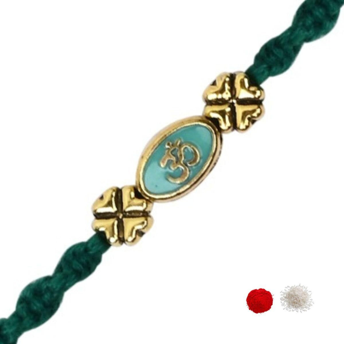 I Jewels Om Rakhi With Roli Chawal & Rakshabandhan Card For Men/Bro/Brother (R230) (Green)