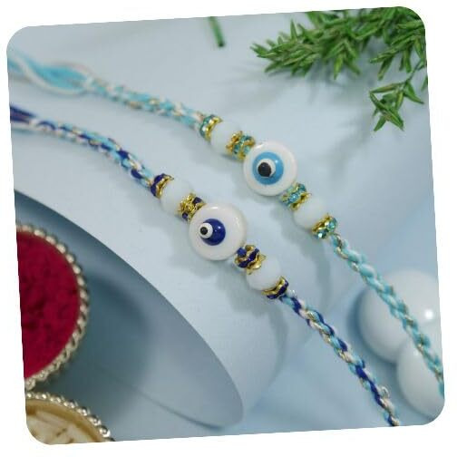 I Jewels Enamel Evil Eye Rakhi With Roli Chawal & Rakshabandhan Card For Bro/Brother/Bhai (R324Sb-Bl)