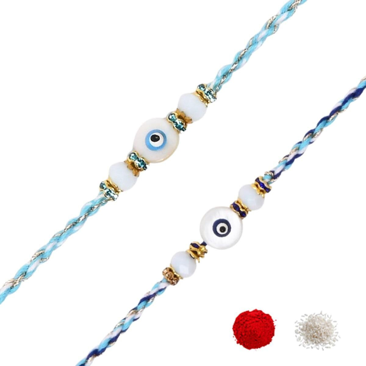 I Jewels Enamel Evil Eye Rakhi With Roli Chawal & Rakshabandhan Card For Bro/Brother/Bhai (R324Sb-Bl)