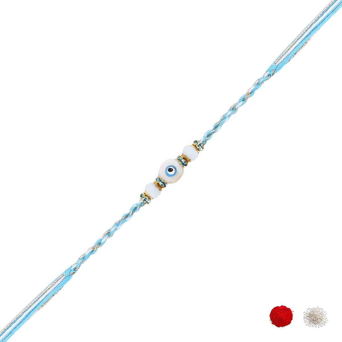 I Jewels Enamel Evil Eye Rakhi With Roli Chawal & Rakshabandhan Card For Bro/Brother/Bhai (R324Sb-Bl)