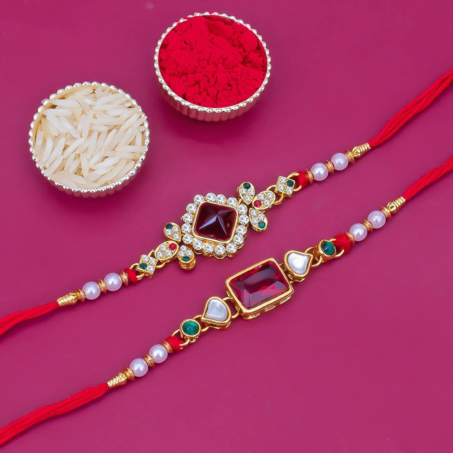 Sukkhi Rakhi For Brother Distinguished Kundan & Designer Gold Plated With Roli Chawal & Greeting Card|Combo-Set Of 2|Cbrak100047