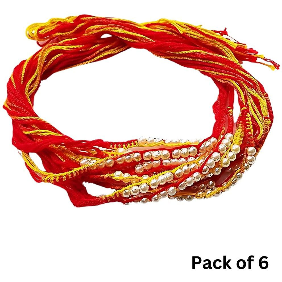 Unisex-Adult Zaipoor White Pearl Beaded Moli Thread Kalava Rakhi For Brother And Bhabhi Pack Of 12