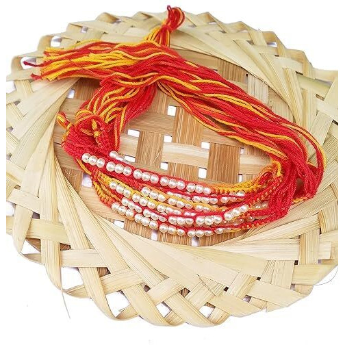 Unisex-Adult Zaipoor White Pearl Beaded Moli Thread Kalava Rakhi For Brother And Bhabhi Pack Of 12