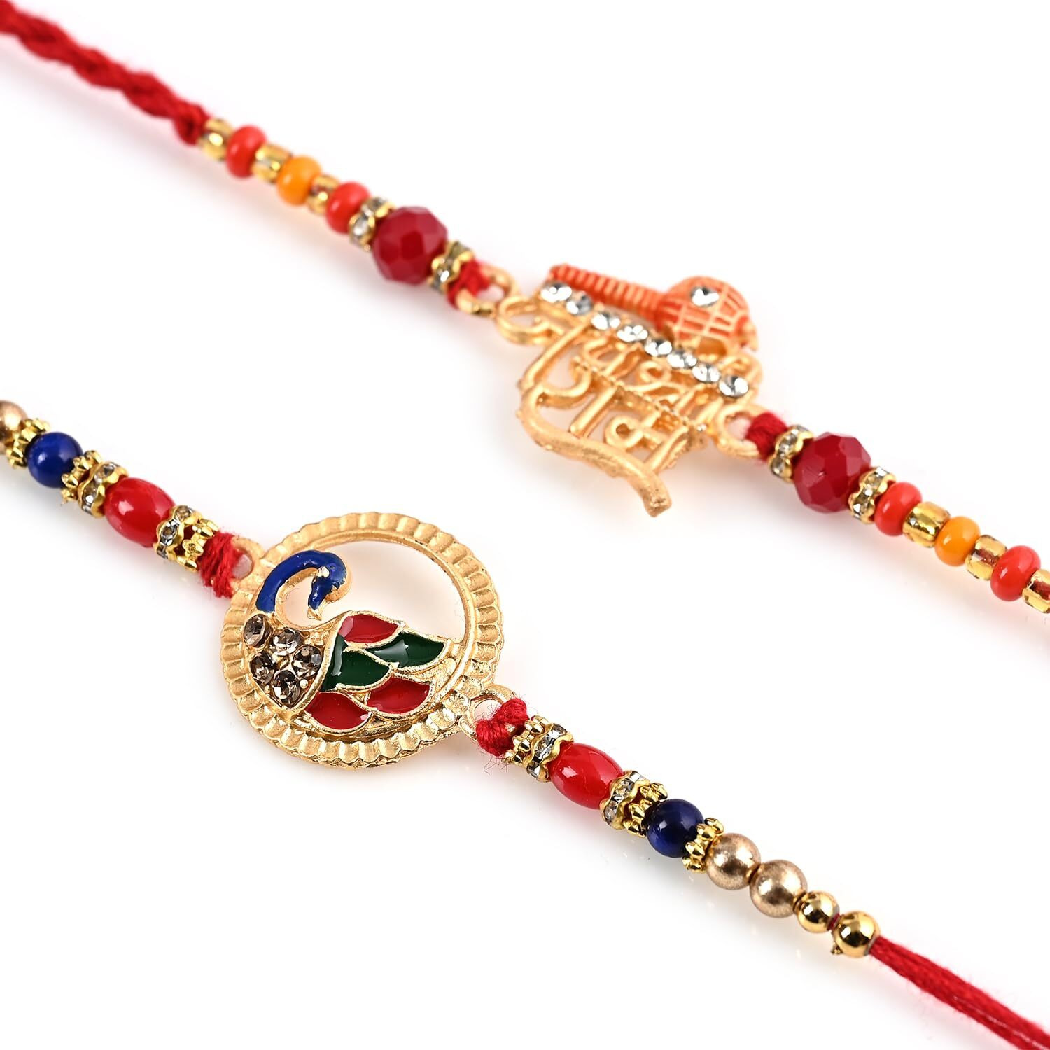 Chottey Lal And Sons Rakshabandhan Ram Ji And Peacock Designer Thread Rakhi With Roli Chawal And Card Combo | Traditional Rakhi For Brothers And Sisters (Set Of 2)