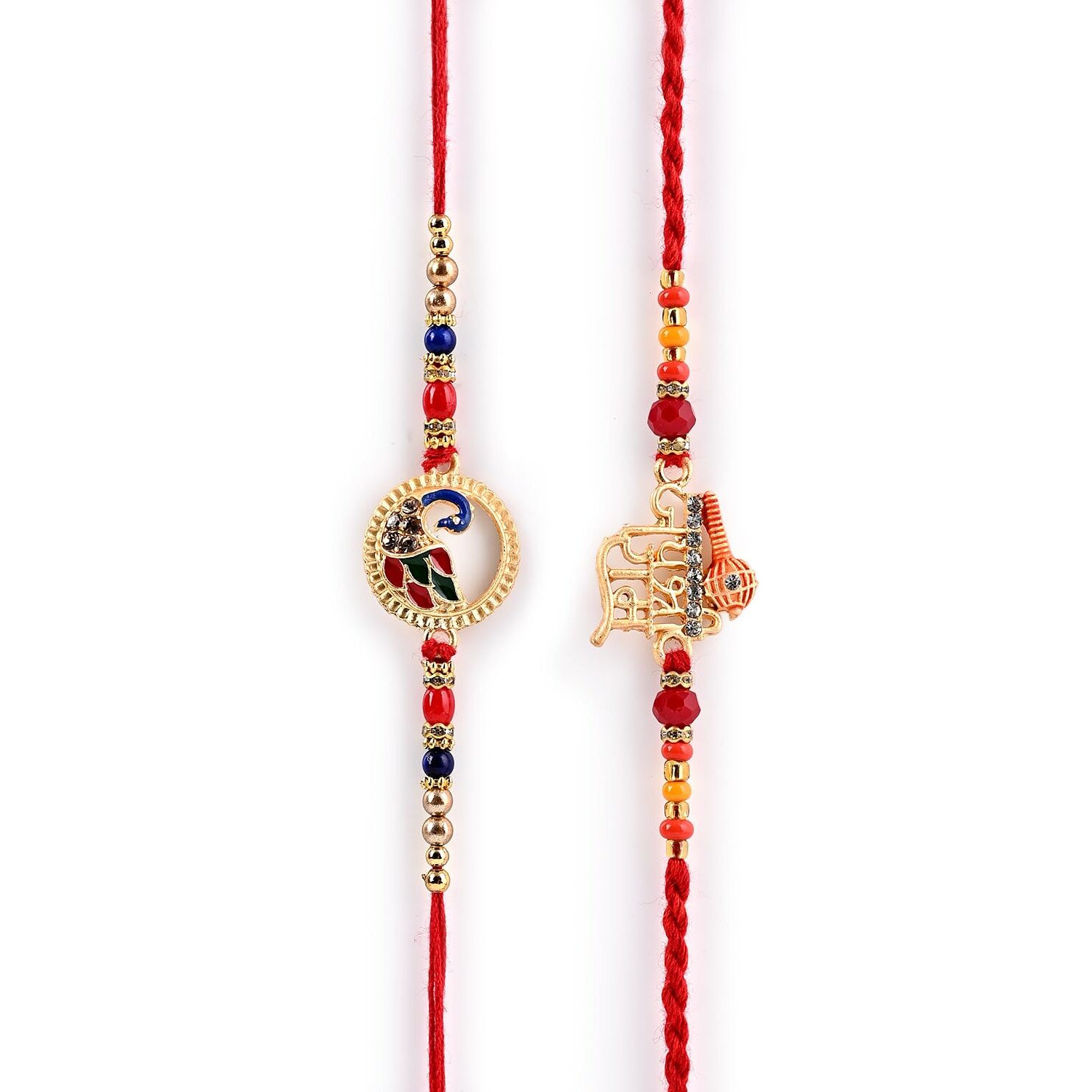 Chottey Lal And Sons Rakshabandhan Ram Ji And Peacock Designer Thread Rakhi With Roli Chawal And Card Combo | Traditional Rakhi For Brothers And Sisters (Set Of 2)