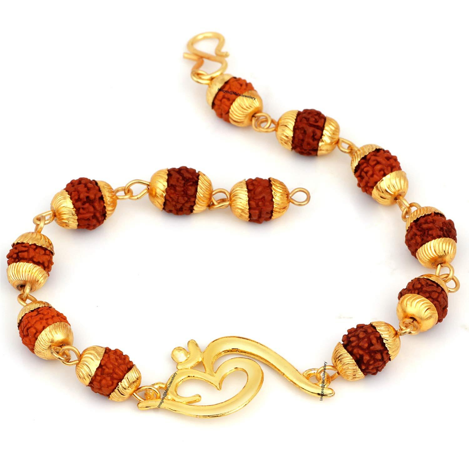 Mahi Gold Plated Divine Om Rudraksh Religious Bracelet Rakhi For Men (Br1100420G)