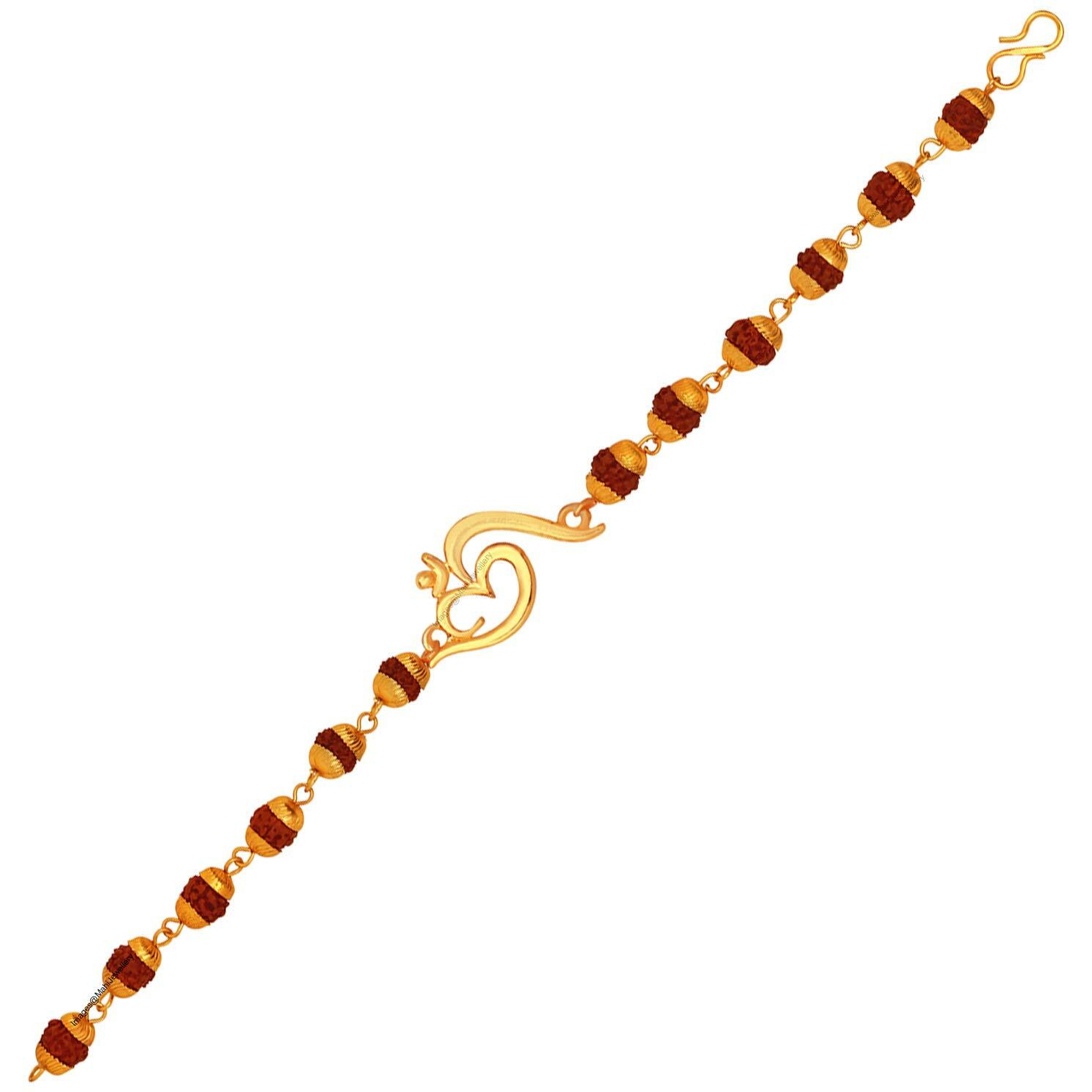 Mahi Gold Plated Divine Om Rudraksh Religious Bracelet Rakhi For Men (Br1100420G)