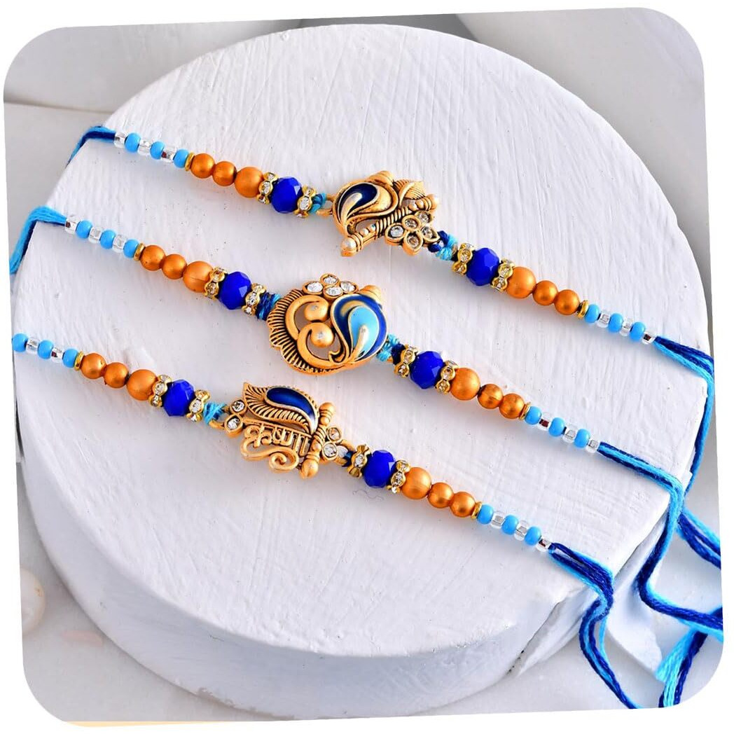 Craftvatika Rakhi Set Of 3 For Brother, Bhaiya Bhai Kids For Men, Krishna Flute Design For Boy Brother With Best Wishes Card, Best Rakhis For Rakshabandhan, Tilak Set, Rakshasutra