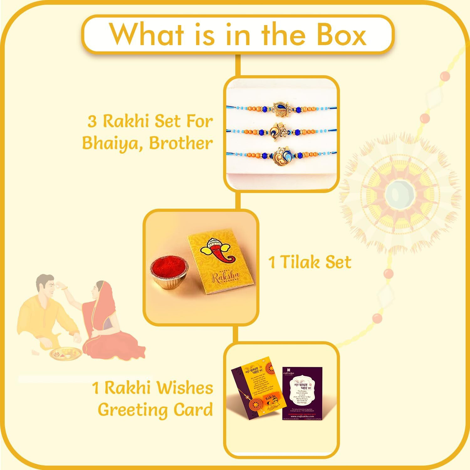 Craftvatika Rakhi Set Of 3 For Brother, Bhaiya Bhai Kids For Men, Krishna Flute Design For Boy Brother With Best Wishes Card, Best Rakhis For Rakshabandhan, Tilak Set, Rakshasutra