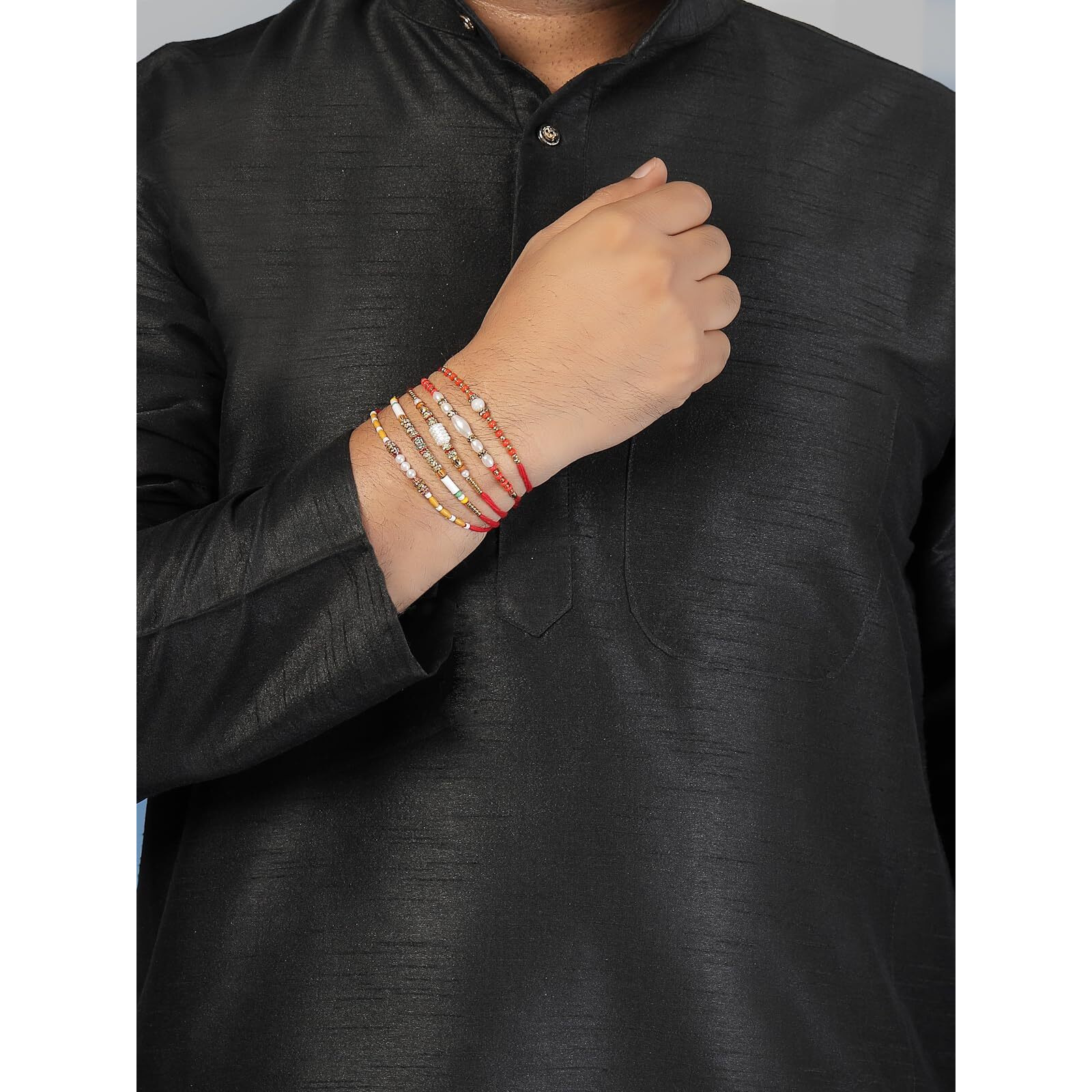 Sukkhi Rakhi Casual Gold Plated With Ad Stones & Pearl Beaded Multicolor Combo Rakhi For Brother With Roli Chawal & Greeting Card|Set Of 5|Cbrak107450