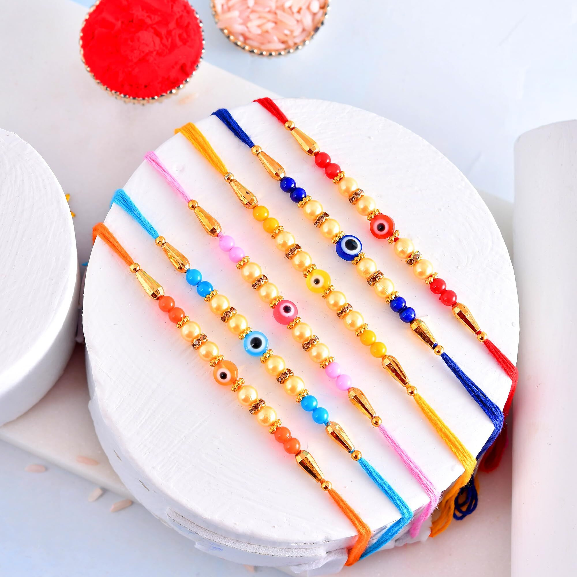 Craftvatika Design Evil Eye Rakhi Set Of 6 For Brother, Rakhi Set For Bhaiya, Boy, Men, Girls, Sisters, Kids Rakhis For Rakshabandhan With Gift For Home Decor