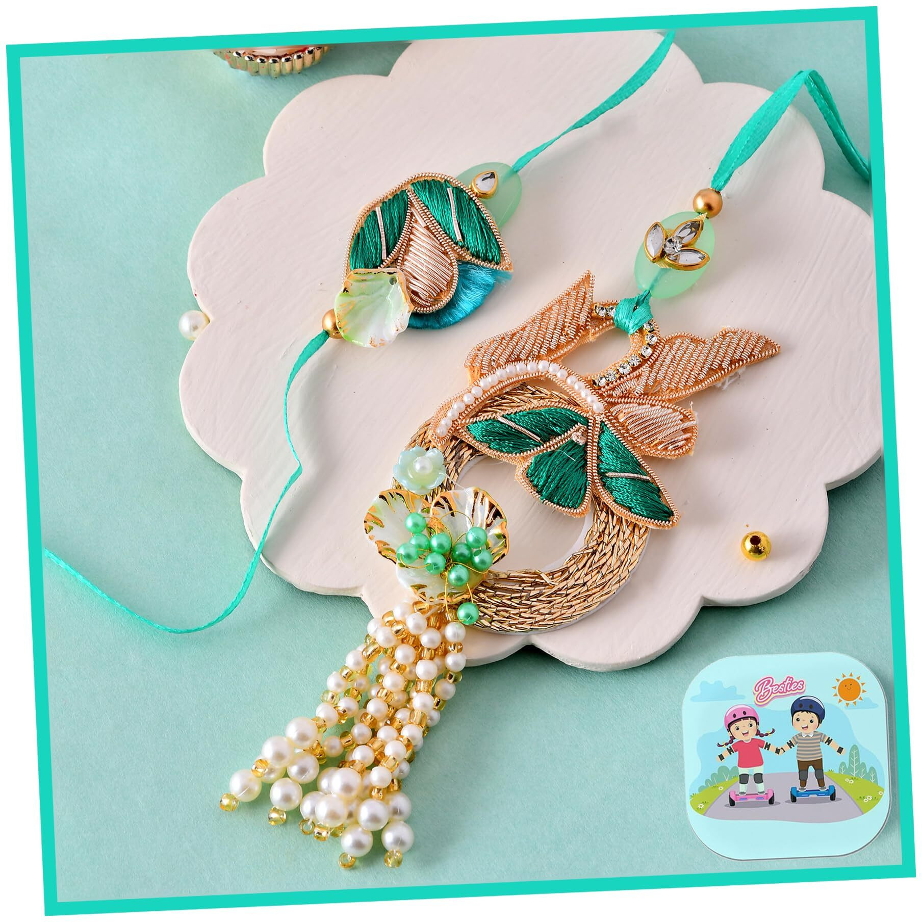 Craftvatika Rakhi Set For Brother And Bhabhi, Couple Pair Premium Designer Rakhi For Brother Bhaiya,Bro And Handmade Booty Lumba Rakhis For Bhabhi ,Rakhis For Bhai, Sister, Best Wishes Greeting Card, Tilak Set, Fridge Magnet Gift For Home Decor