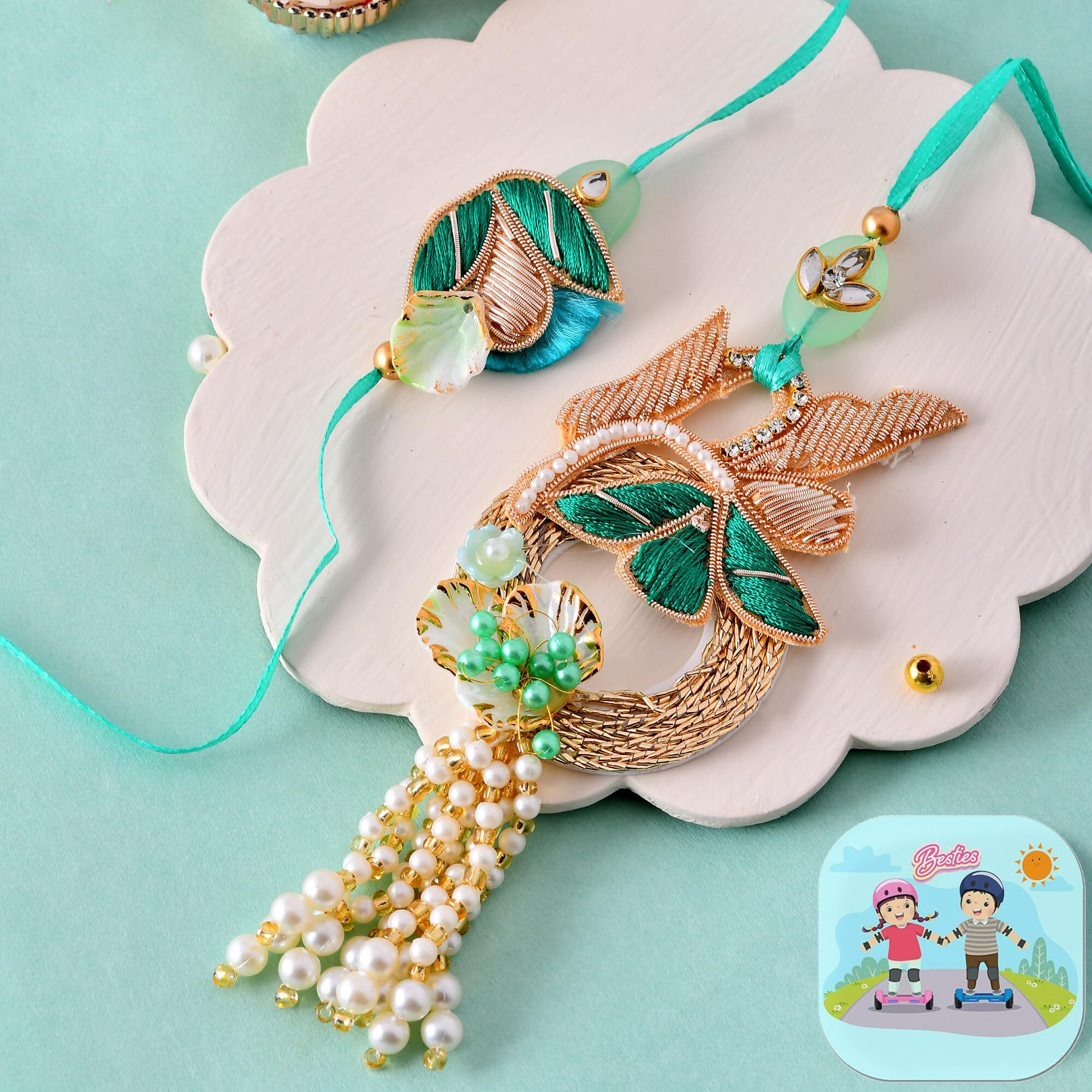 Craftvatika Rakhi Set For Brother And Bhabhi, Couple Pair Premium Designer Rakhi For Brother Bhaiya,Bro And Handmade Booty Lumba Rakhis For Bhabhi ,Rakhis For Bhai, Sister, Best Wishes Greeting Card, Tilak Set, Fridge Magnet Gift For Home Decor