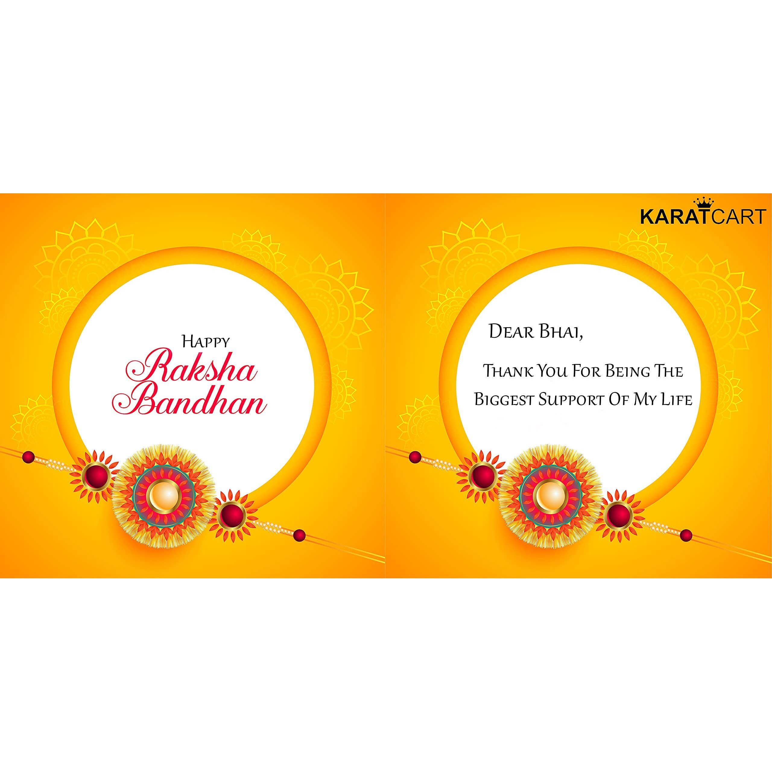 Karatcart Rakhi For Brother Gold-Plated Kundan Rakhi Set Of 2 With Roli Chawal And Raksha Bandhan Greeting Card For Brother (Kcrr015R012)