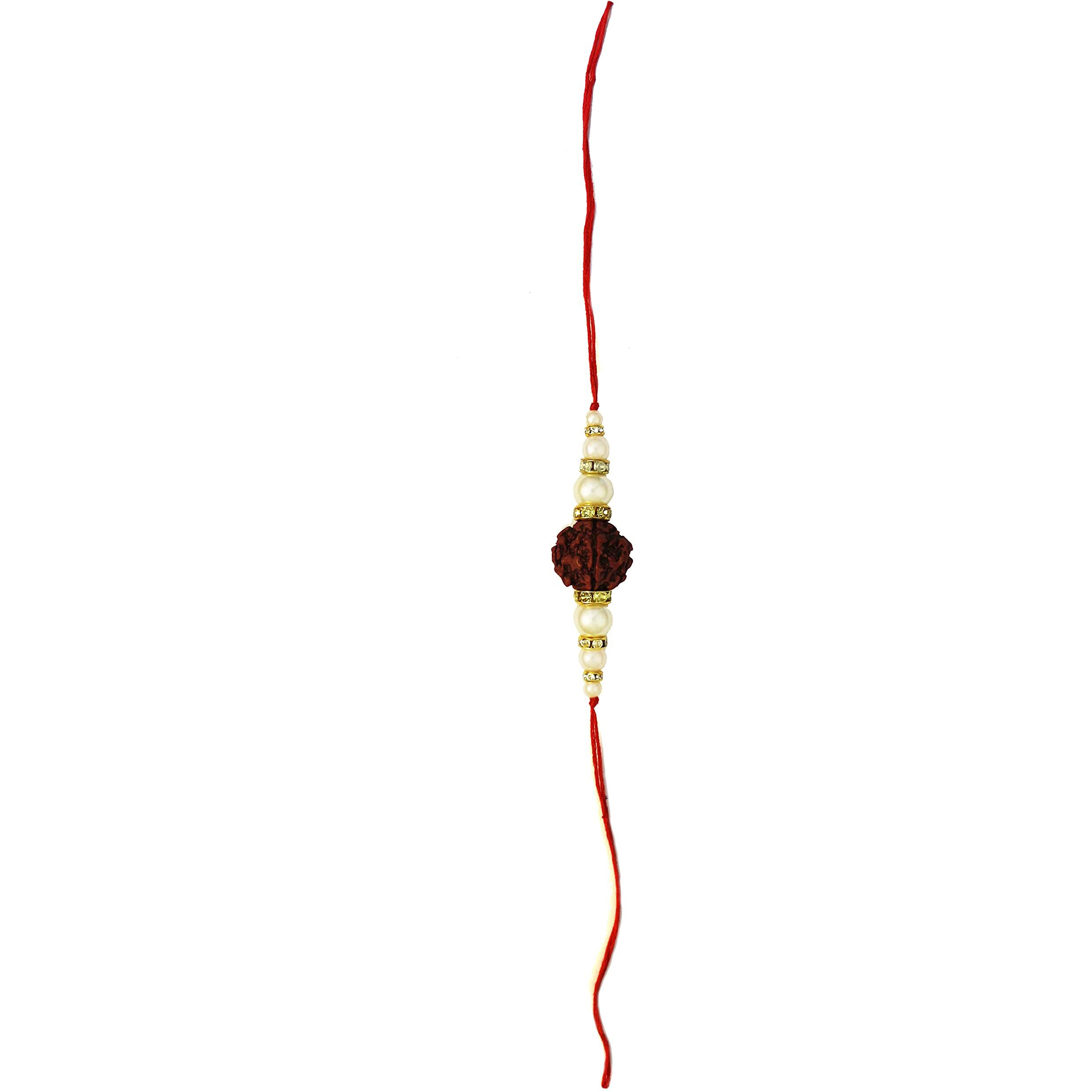 Karatcart Rakhi For Brother Gold-Plated Kundan Rakhi Set Of 2 With Roli Chawal And Raksha Bandhan Greeting Card For Brother (Kcrr015R012)