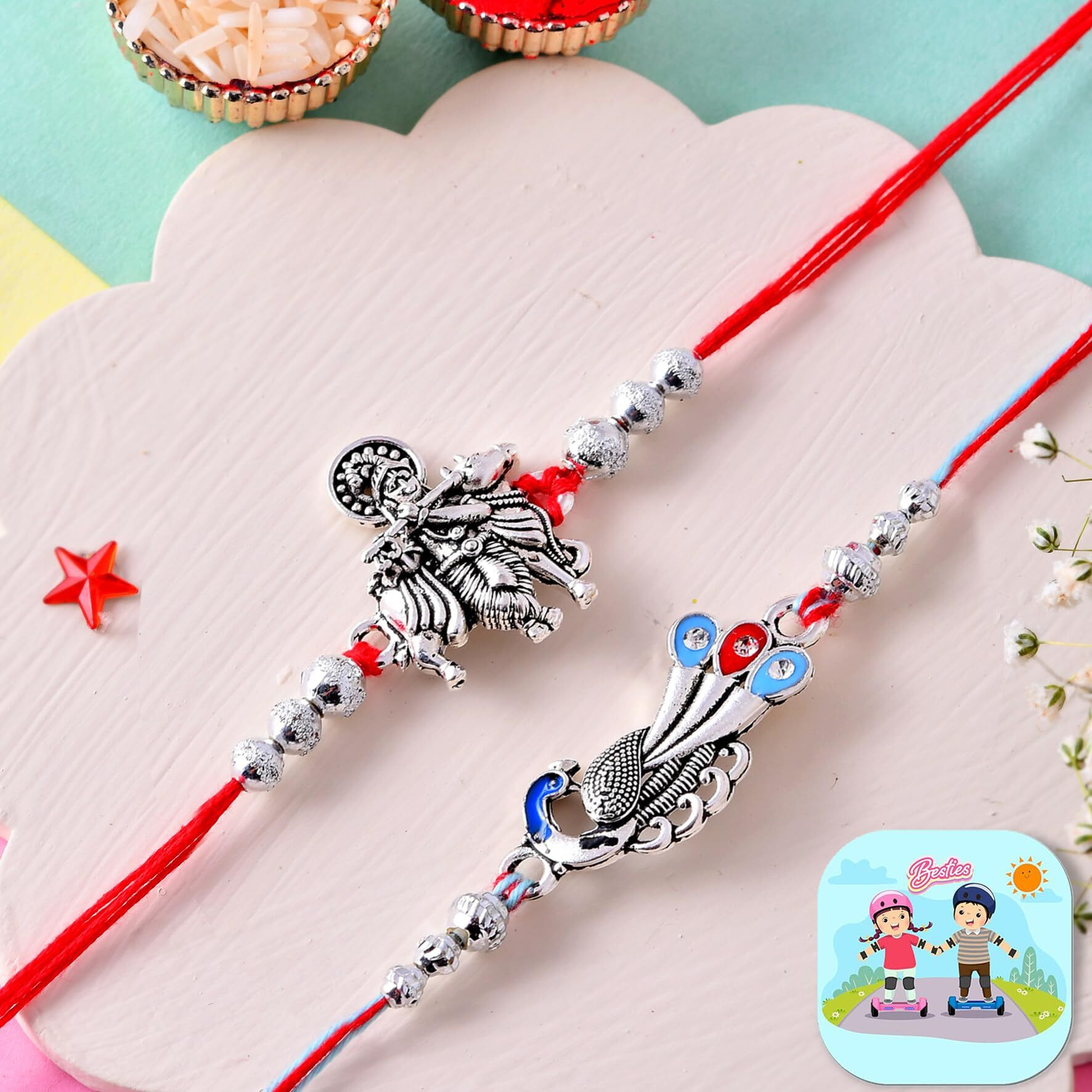 Craftvatika Rakhi Gift For Brother, Rakhi Set Of 2, Rakhi With Gift For Brother, Rakhis For Rakshabandhan, Krishna Peacock Magnet For Home Decor