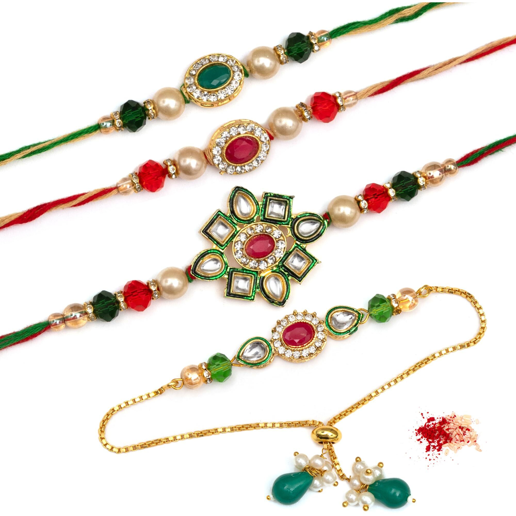 To The Nines Kundan Bhaiya Bhabhi Rakhi With 2 Rakhi For Kids, Greeting Card & Tilak Material  Lumba Rakhi Set