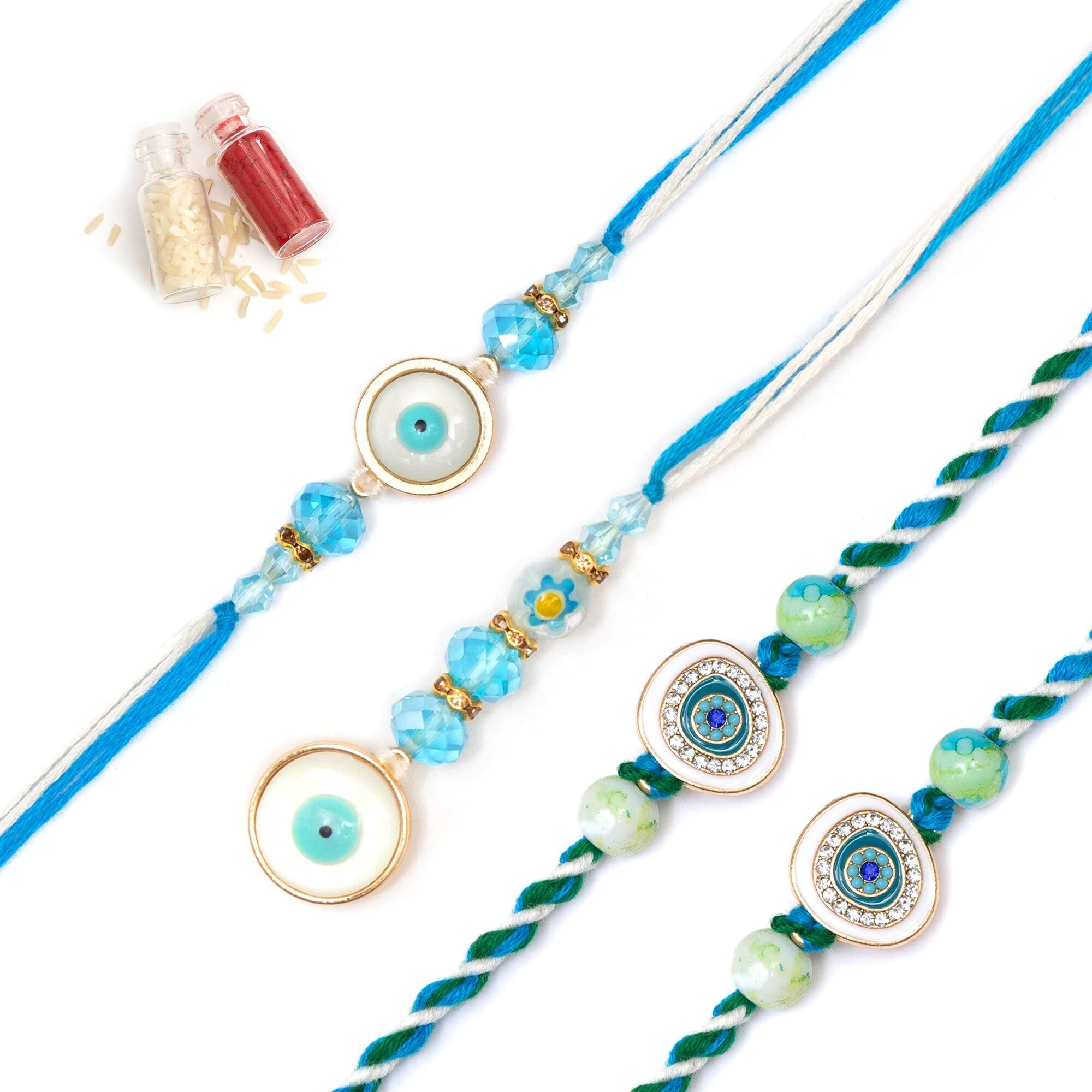 To The Nines Evil Eye Bhaiya Bhabhi Rakhi Set With 2 Rakhi For Kids Greeting Card & Tilak Material