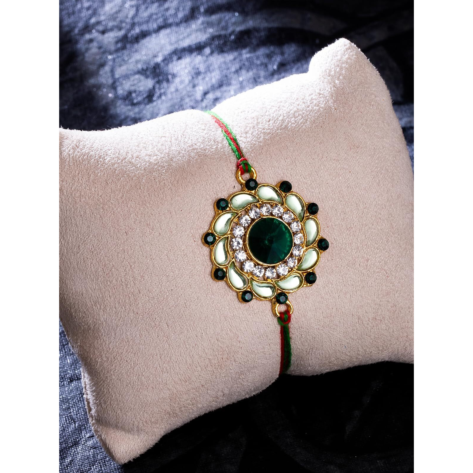 Sukkhi Rakhi Wanderlust Kundan Designer Gold Plated Premium Rakhi For Brother With Roli Chawal & Greeting Card | Rakhi For Bhaiya | Rakhi For Men | Kundan Rakhi | (Rak104492)