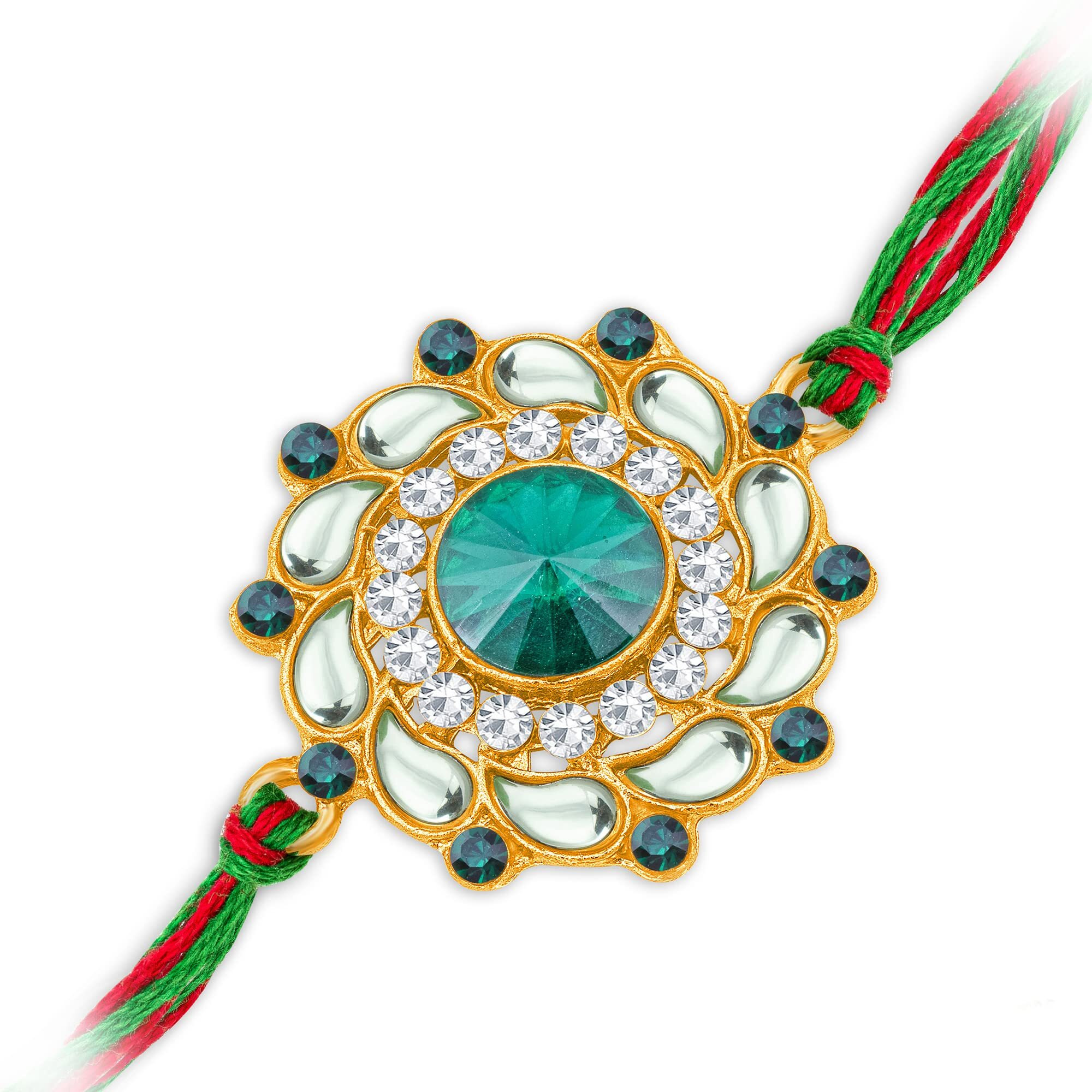 Sukkhi Rakhi Wanderlust Kundan Designer Gold Plated Premium Rakhi For Brother With Roli Chawal & Greeting Card | Rakhi For Bhaiya | Rakhi For Men | Kundan Rakhi | (Rak104492)