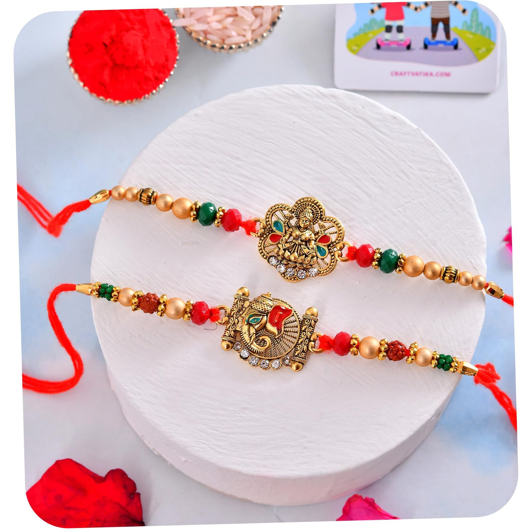 Craftvatika Rakhi Set For Brother, Designer Rakhi Set Of 2 Gift Combo, Ganesha Laxmi Rakhi For Bhaiya Men Boys, Rakhis Set For Rakshabandhan, Fridge Magnet Gift Combo, Fridge Home Decor