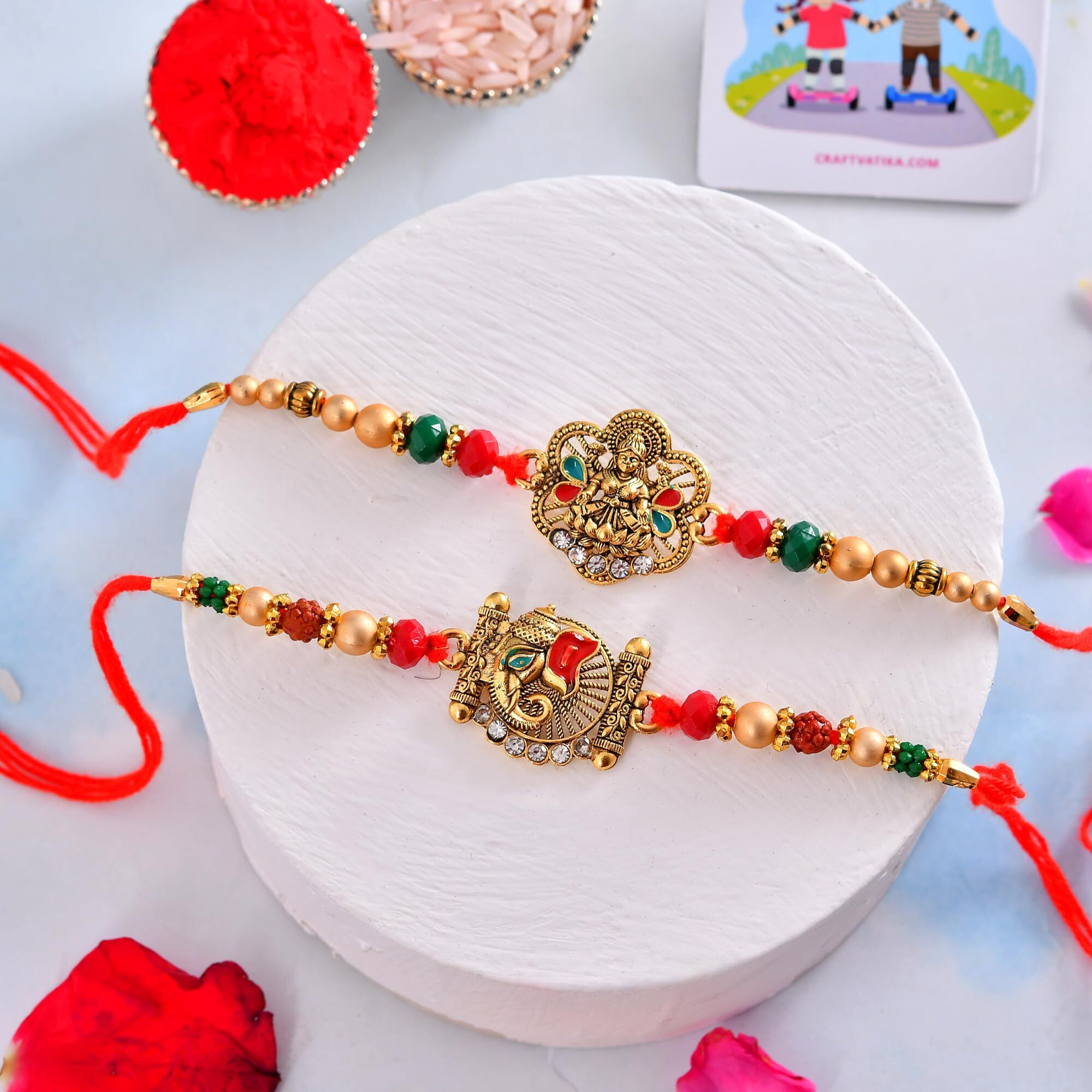 Craftvatika Rakhi Set For Brother, Designer Rakhi Set Of 2 Gift Combo, Ganesha Laxmi Rakhi For Bhaiya Men Boys, Rakhis Set For Rakshabandhan, Fridge Magnet Gift Combo, Fridge Home Decor