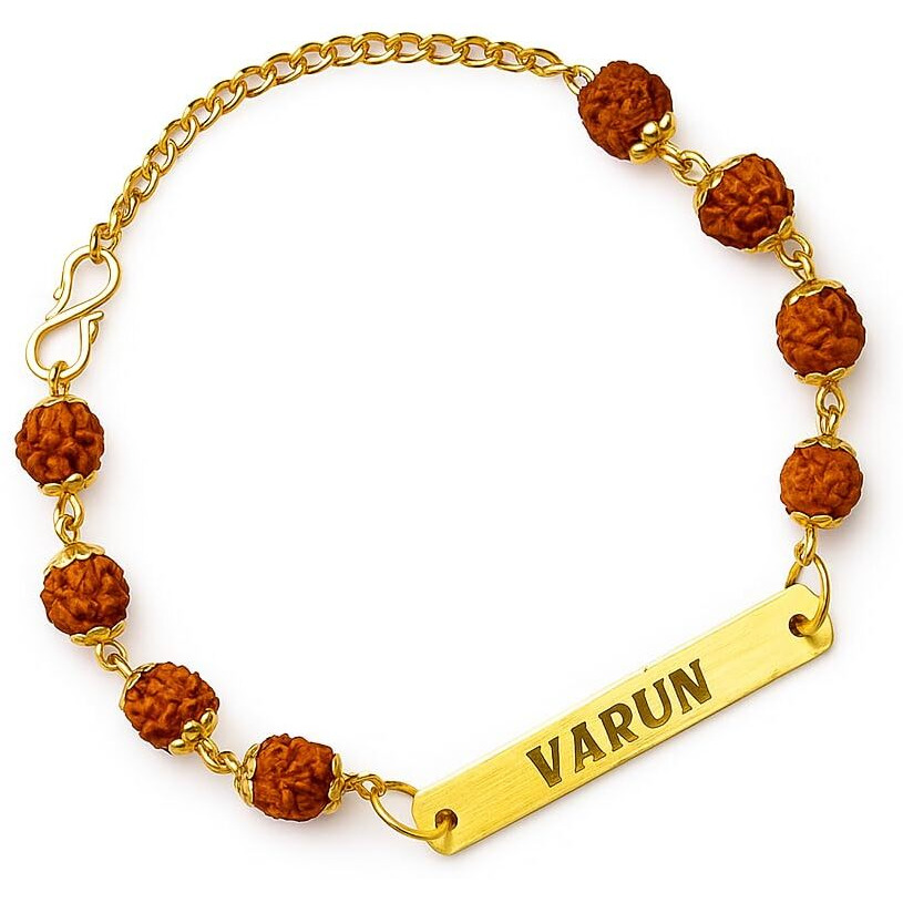 Customised India Customized Name Rakhi For Brother| Rakshabandhan Metal Name Rudraksha Bracelet | Metal Personalized Stylish Rakhi