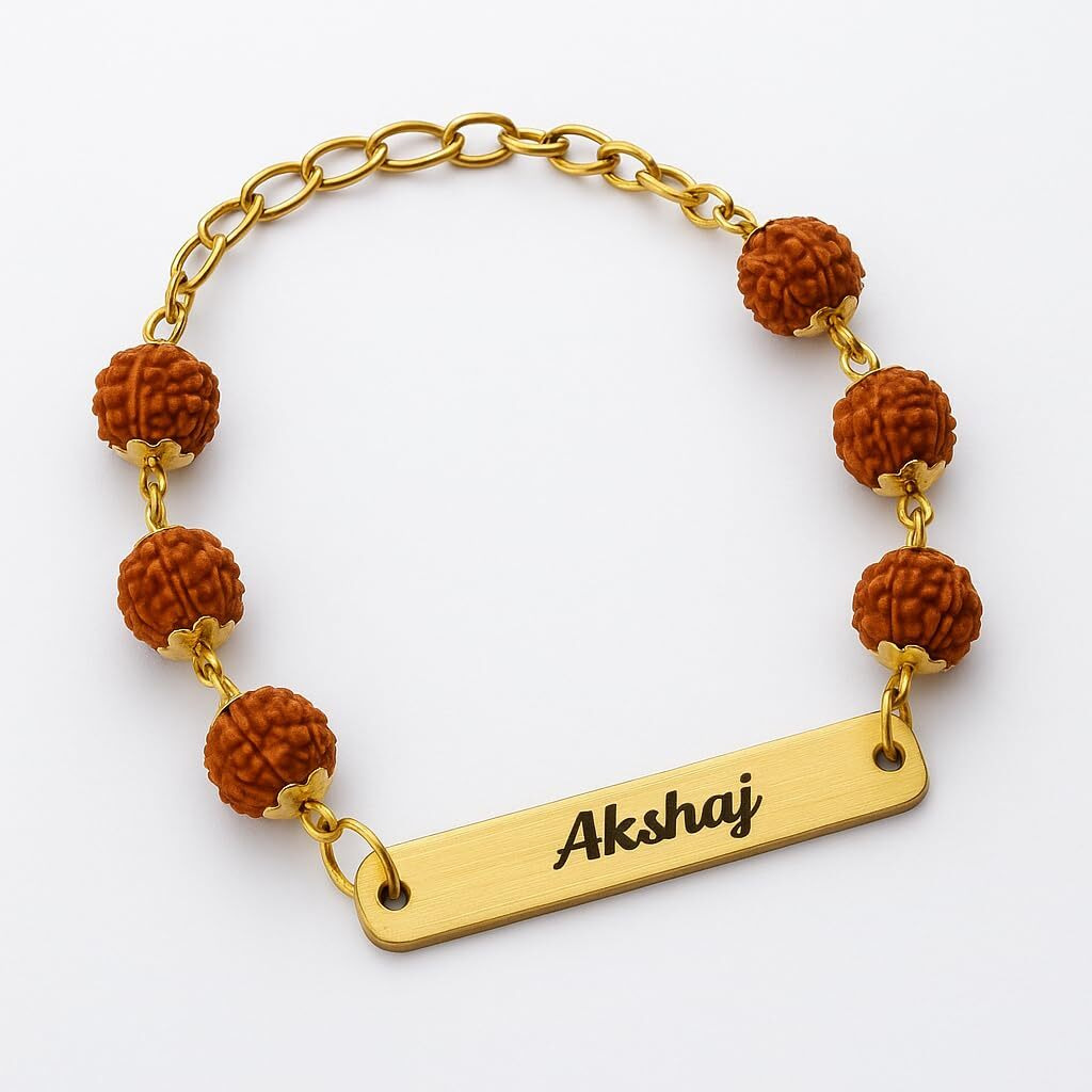 Customised India Customized Name Rakhi For Brother| Rakshabandhan Metal Name Rudraksha Bracelet | Metal Personalized Stylish Rakhi