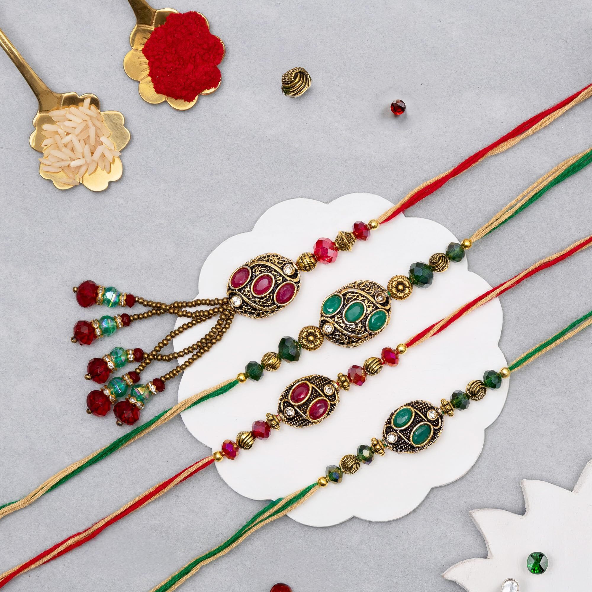 To The Nines Bhaiya Bhabhi Rakhi Set With 2 Kids Rakhi And Greeting Card