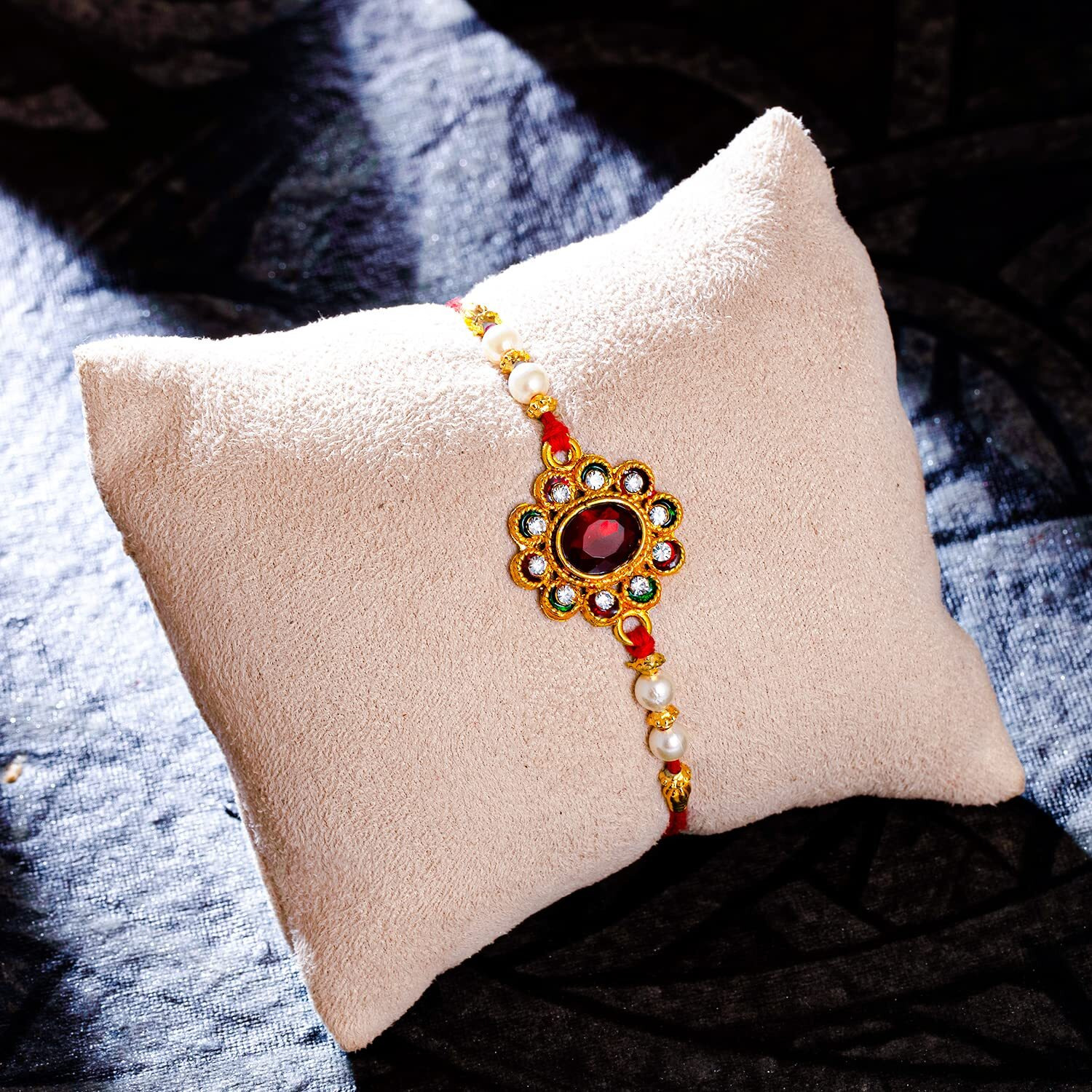 Sukkhi Rakhi Intricate Kundan Designer Gold Plated Premium Rakhi For Brother With Roli Chawal & Greeting Card | Rakhi For Bhaiya | Rakhi For Men | Kundan Rakhi | (Rak104476)