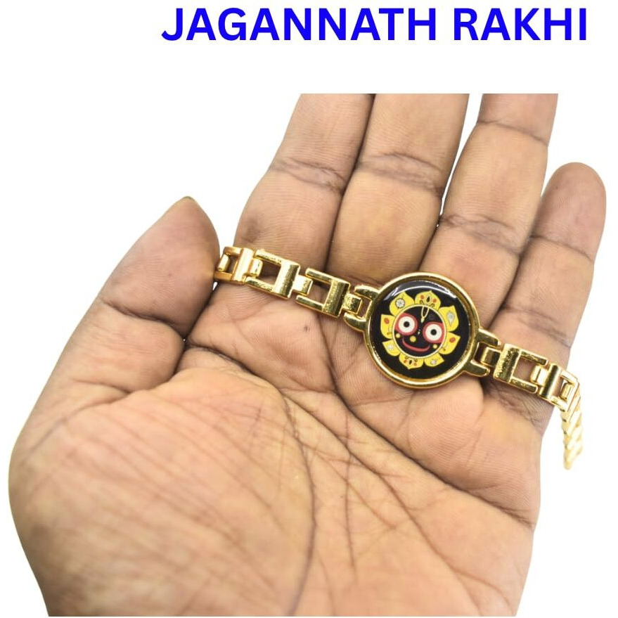 Jagannath World Handcrafted Lord Jagannath Golden Bracelet Rakhi For Brother | Adjustable Raksha Bandhan Bracelet Thread Pack Of 1