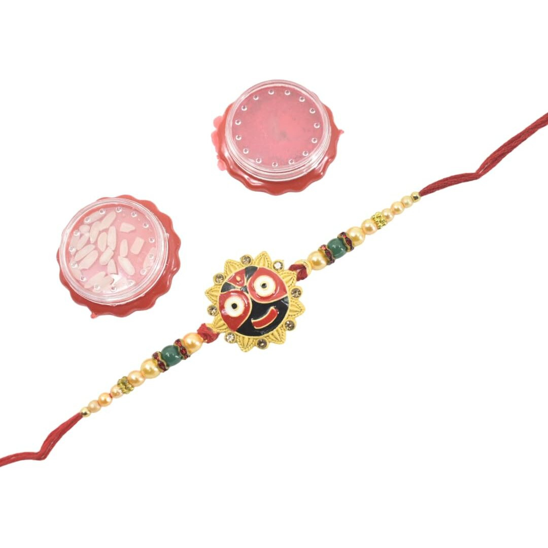 Jagannath World Jagannath Rakhi With Sindoor And Rice For Brother | Traditional Raksha Bandhan Pooja Set | Handmade Kit,Pack Of 3