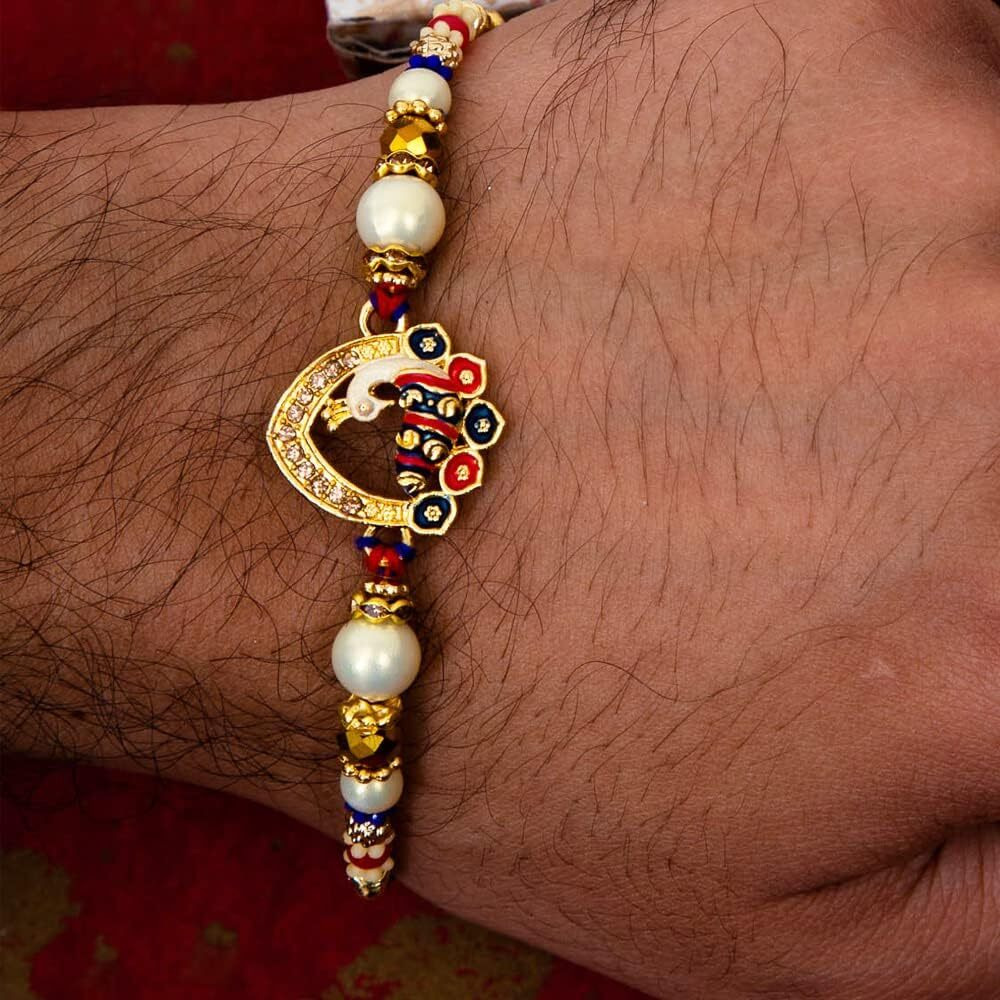To The Nines Peacock Rakhi For Brother With Tilak Material & Greeting Card - Set Of 5 Rakhi
