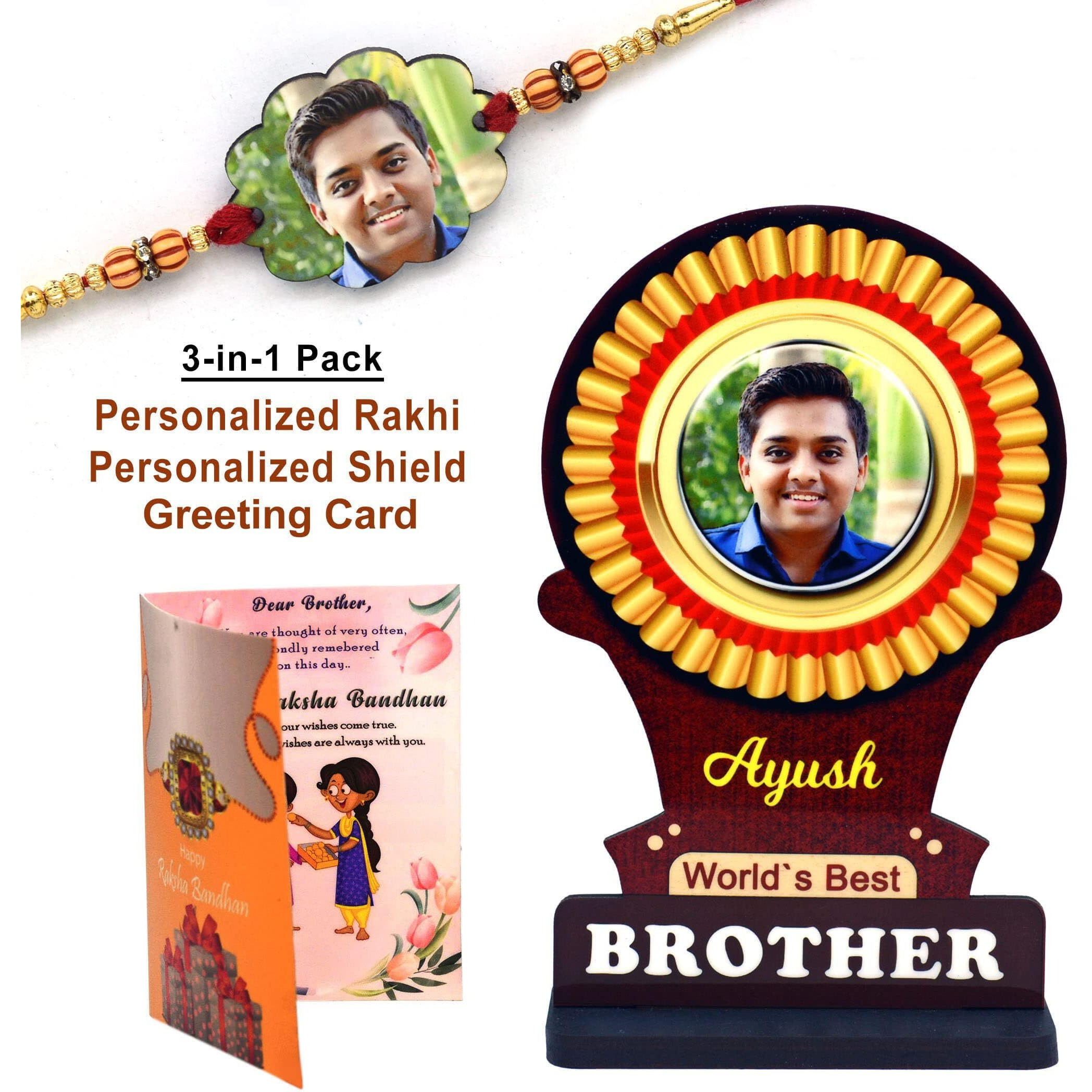 Ajanta Royal Set Of Personalized Rakhi With Personalized Memento For Brother On Rakshabandhan (Brother)