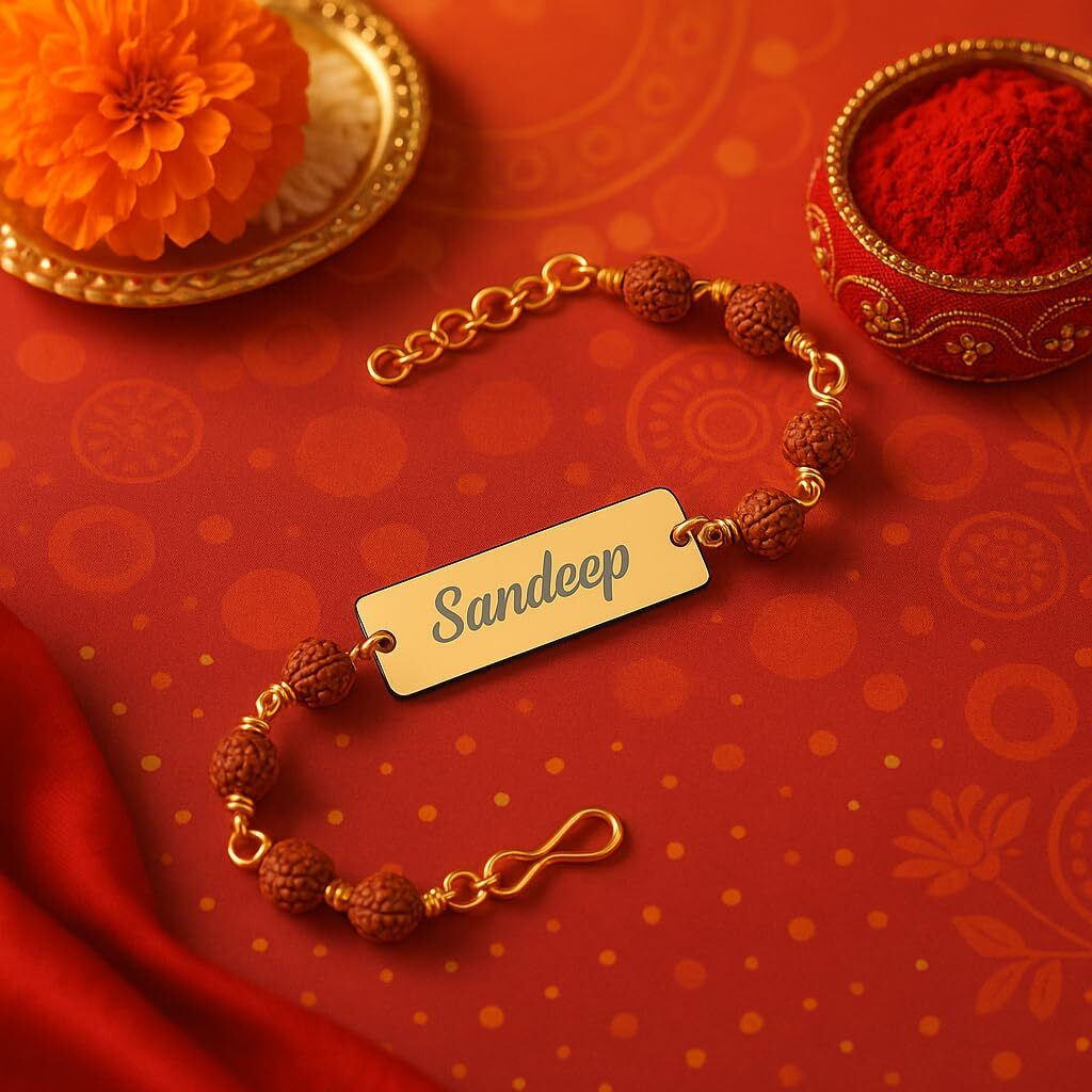Unique Gift Items Personalized Rakhi For Brother | Stylish And Trendy Customized Artificial Rudraksh Rakhi Rk 10 (Pack Of 1)