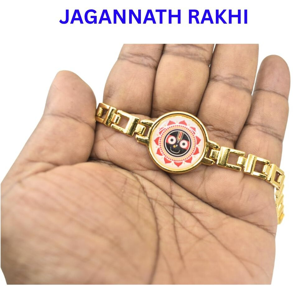 Jagannath World Handcrafted Lord Jagannath Golden Bracelet Rakhi For Brother | Adjustable Raksha Bandhan Bracelet Thread Pack Of 3