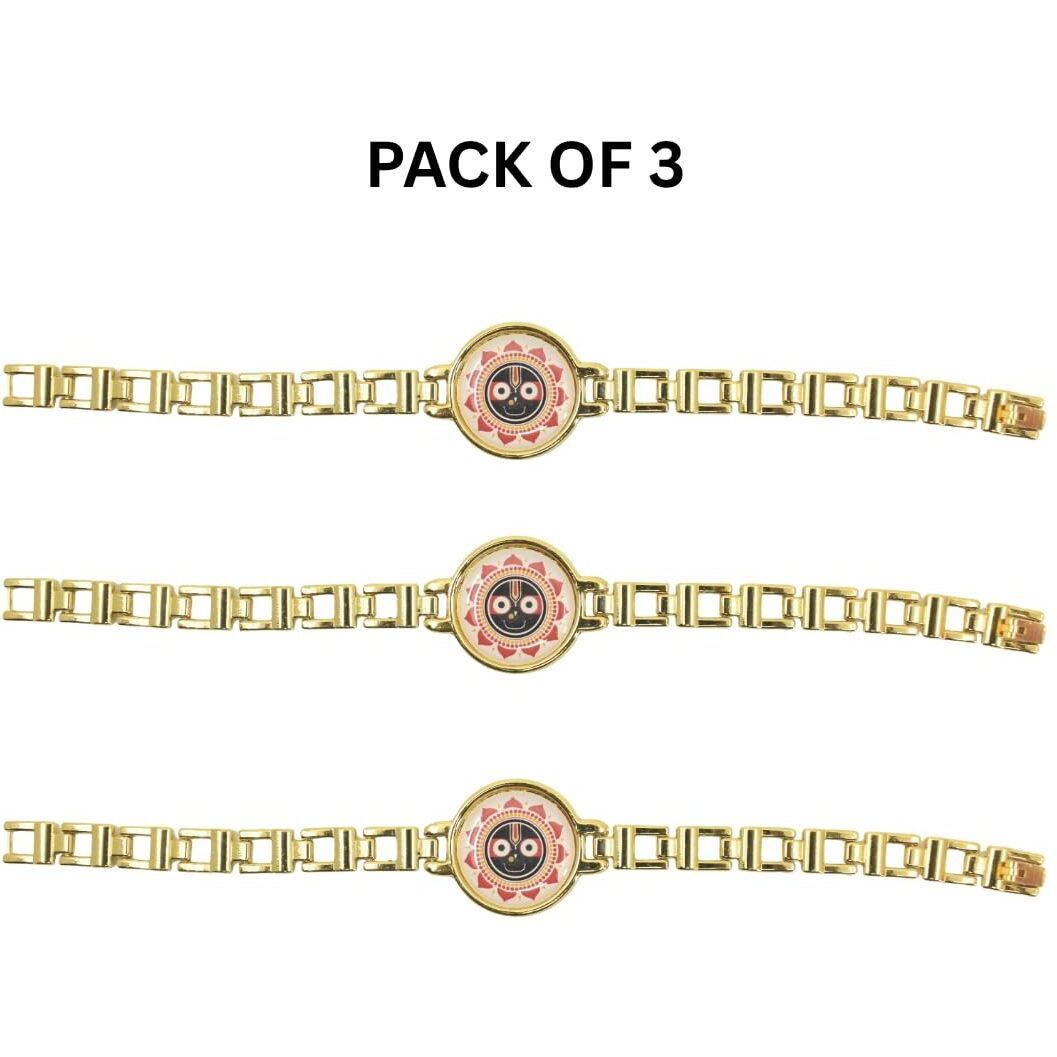 Jagannath World Handcrafted Lord Jagannath Golden Bracelet Rakhi For Brother | Adjustable Raksha Bandhan Bracelet Thread Pack Of 3