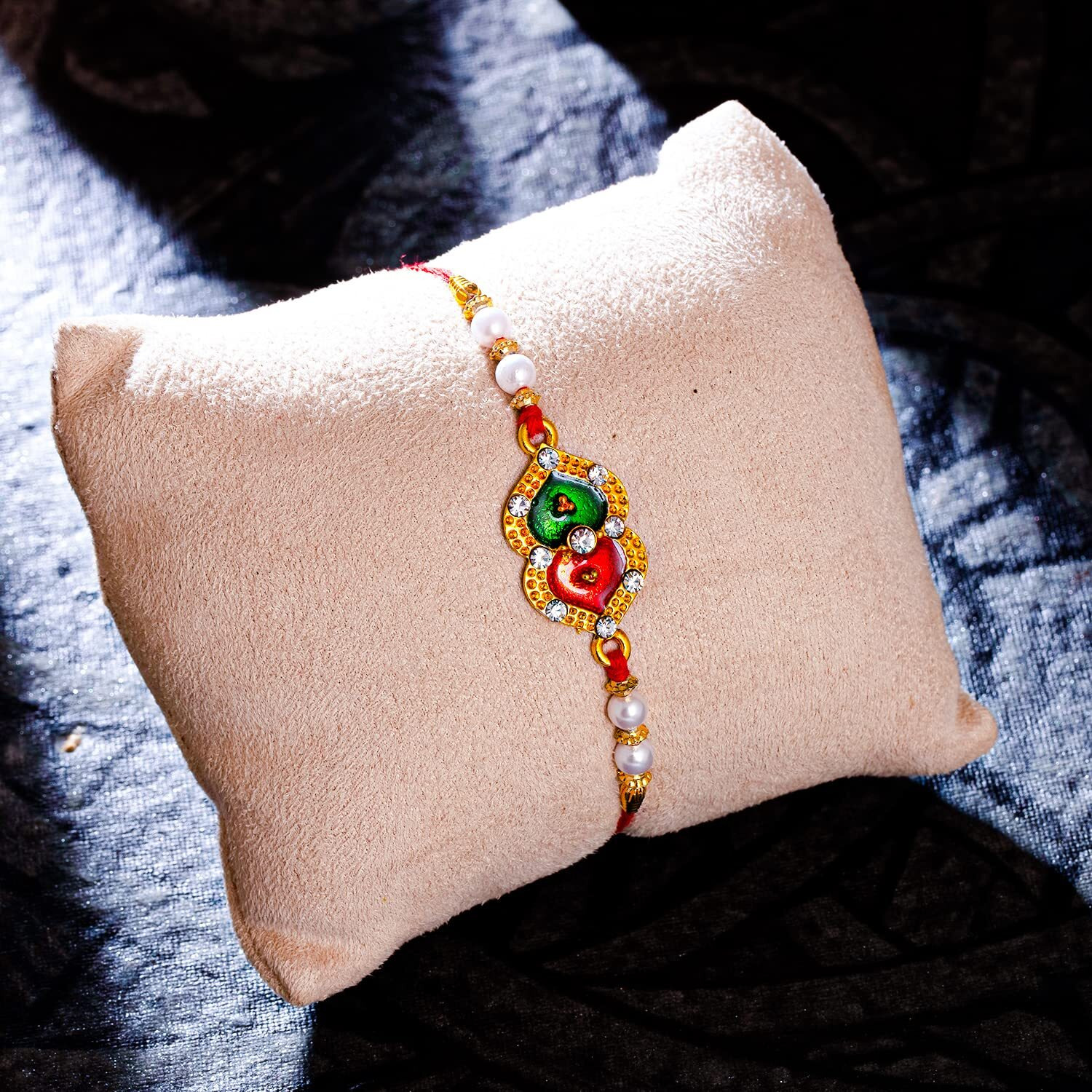 Sukkhi Rakhi Feminine Kundan Designer Gold Plated Premium Rakhi For Brother With Roli Chawal & Greeting Card | Rakhi For Bhaiya | Rakhi For Men | Kundan Rakhi | (Rak104466)
