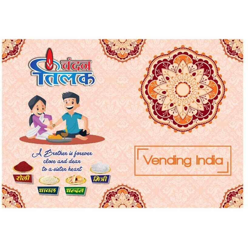 Vending India Designer Rakhi Set In A Kalash Greeting Card - Combo With Roli, Chawal, Chandan, Mishri