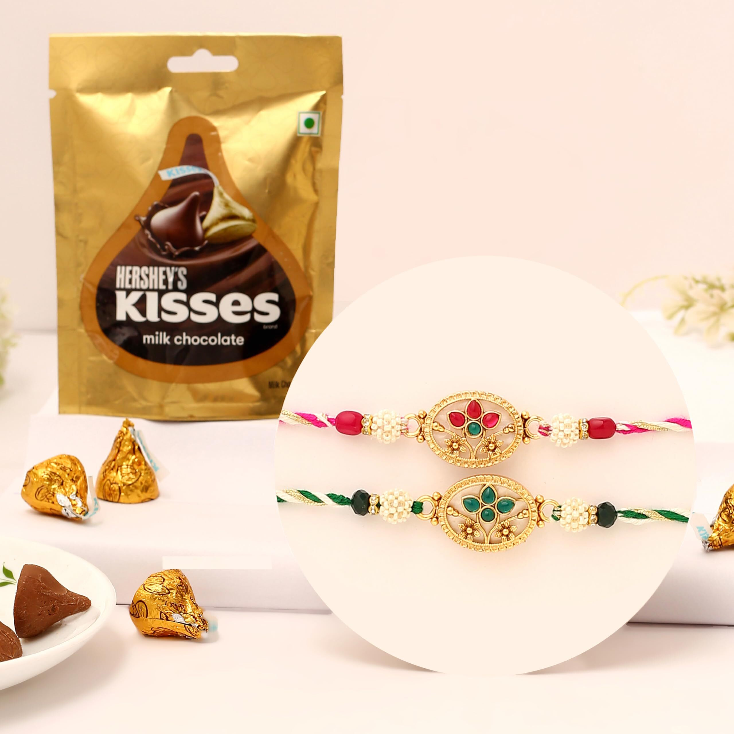 The Purple Tree Raksha Bandhan Gift Combo With Rakhi And Premium Milk Chocolates | 2 Pc Designer Floral Rakhis For Brother With Chocolate, Roli Chawal And Card | Rakshabandhan Gift Hamper For Bhai