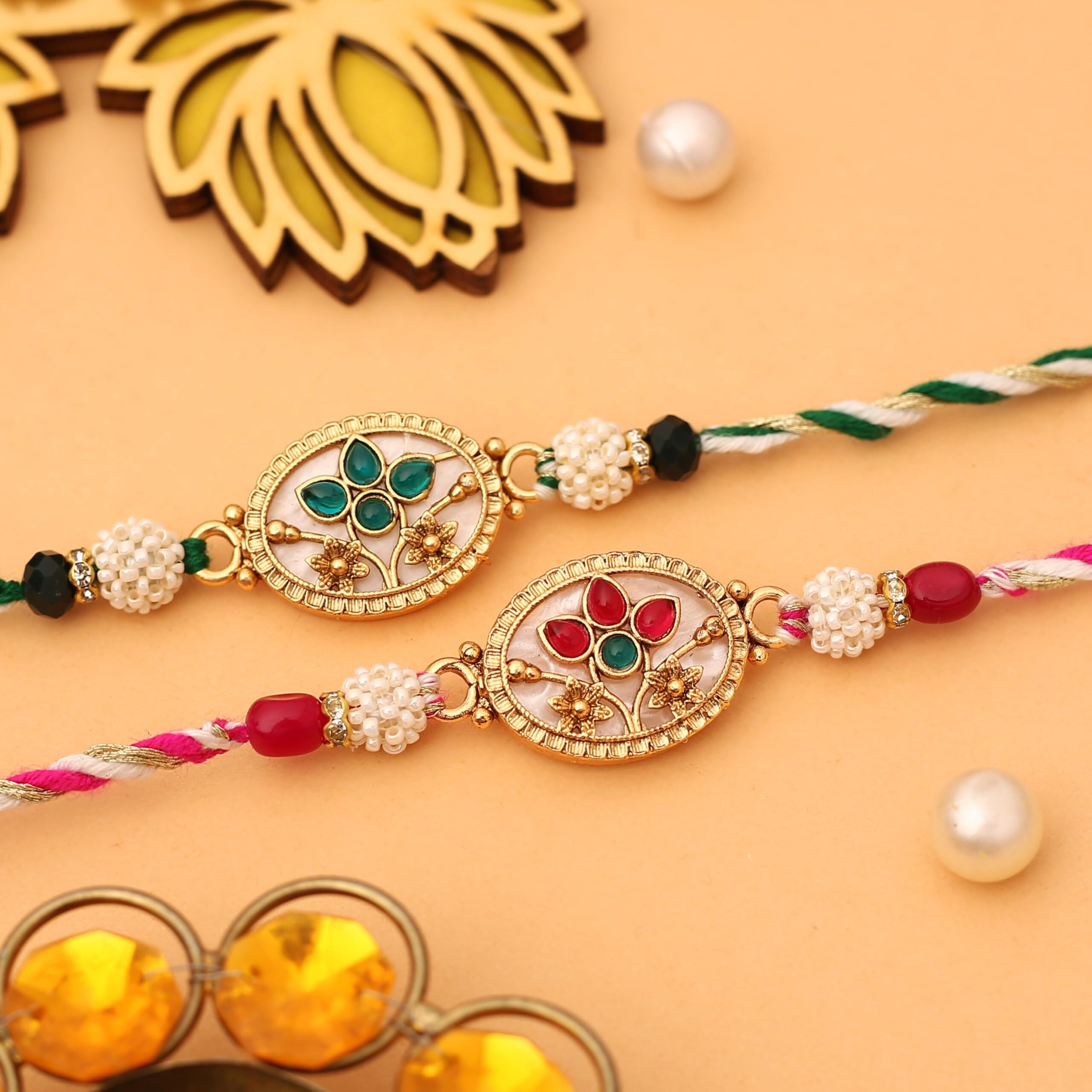 The Purple Tree Raksha Bandhan Gift Combo With Rakhi And Premium Milk Chocolates | 2 Pc Designer Floral Rakhis For Brother With Chocolate, Roli Chawal And Card | Rakshabandhan Gift Hamper For Bhai