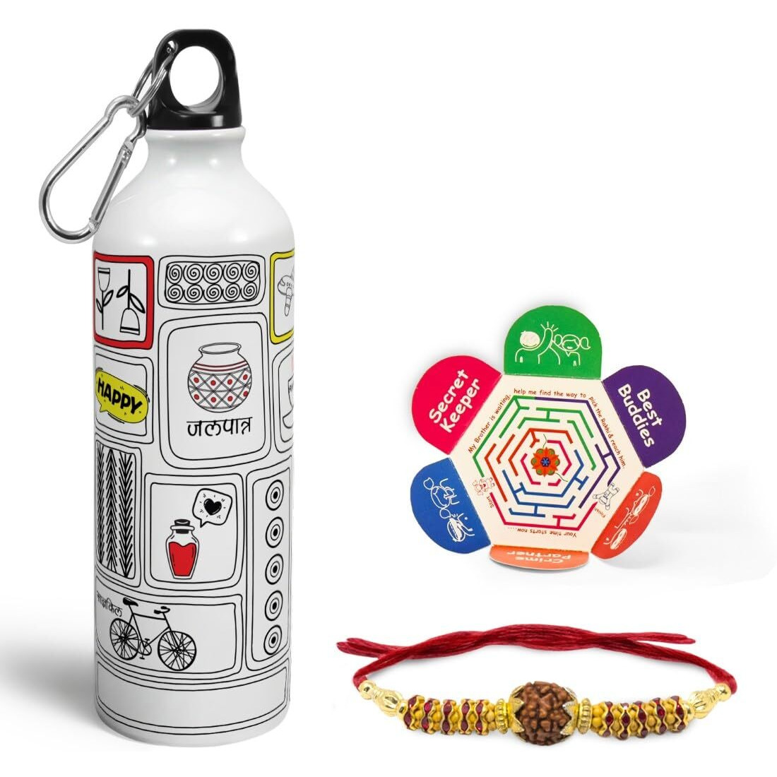 Indigifts Rakshabandhan Gift For Brother Crystal Rakhi, Customized Water Bottle Rakhi Gift, Rakhi Combo