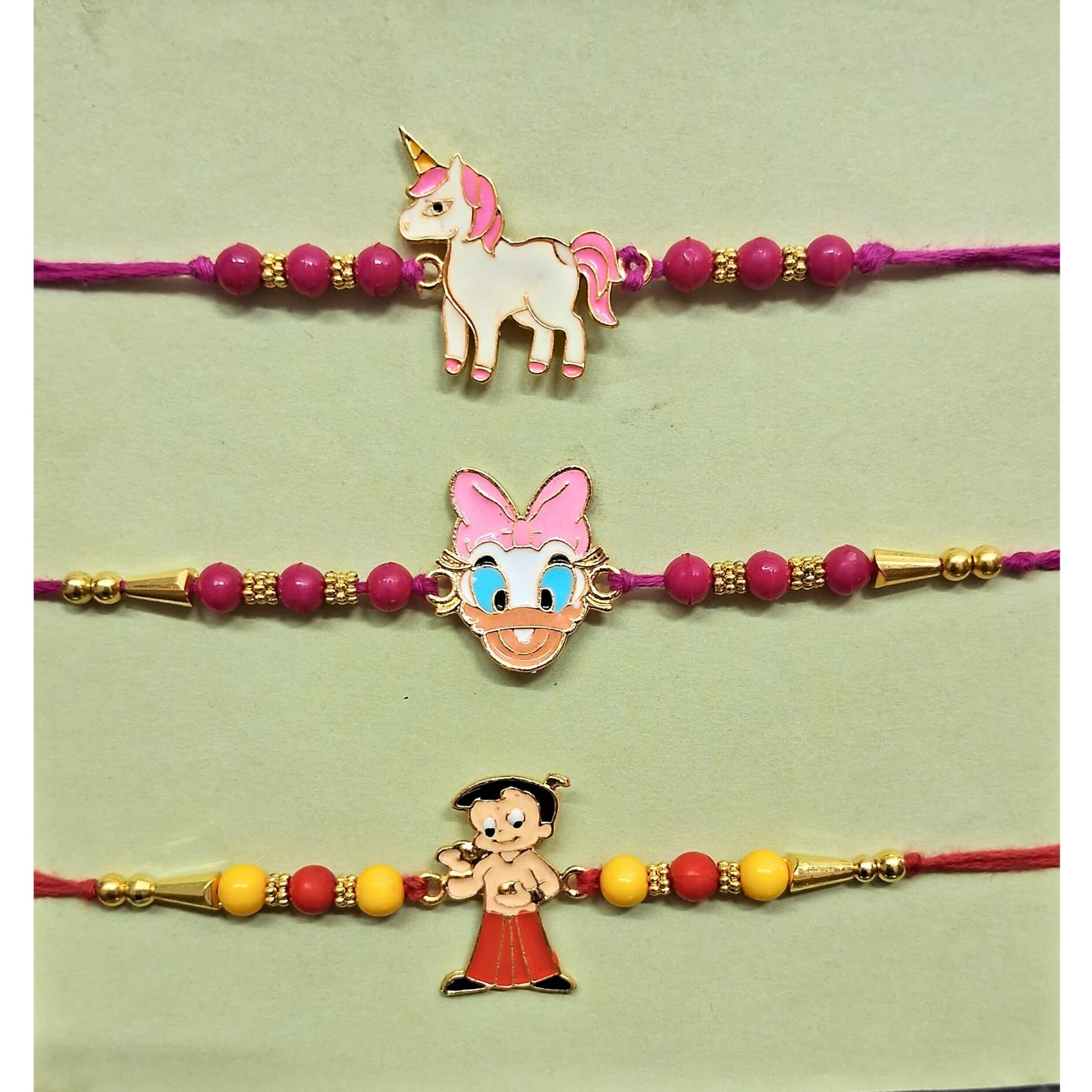 Alaukik Kids Rakhi Set Of 3 With Chocolate Gift Pack, Handmade Rakhis For Rakhi Celebrations,Roli Chawal Card And Best Wishes Card,80 Grams