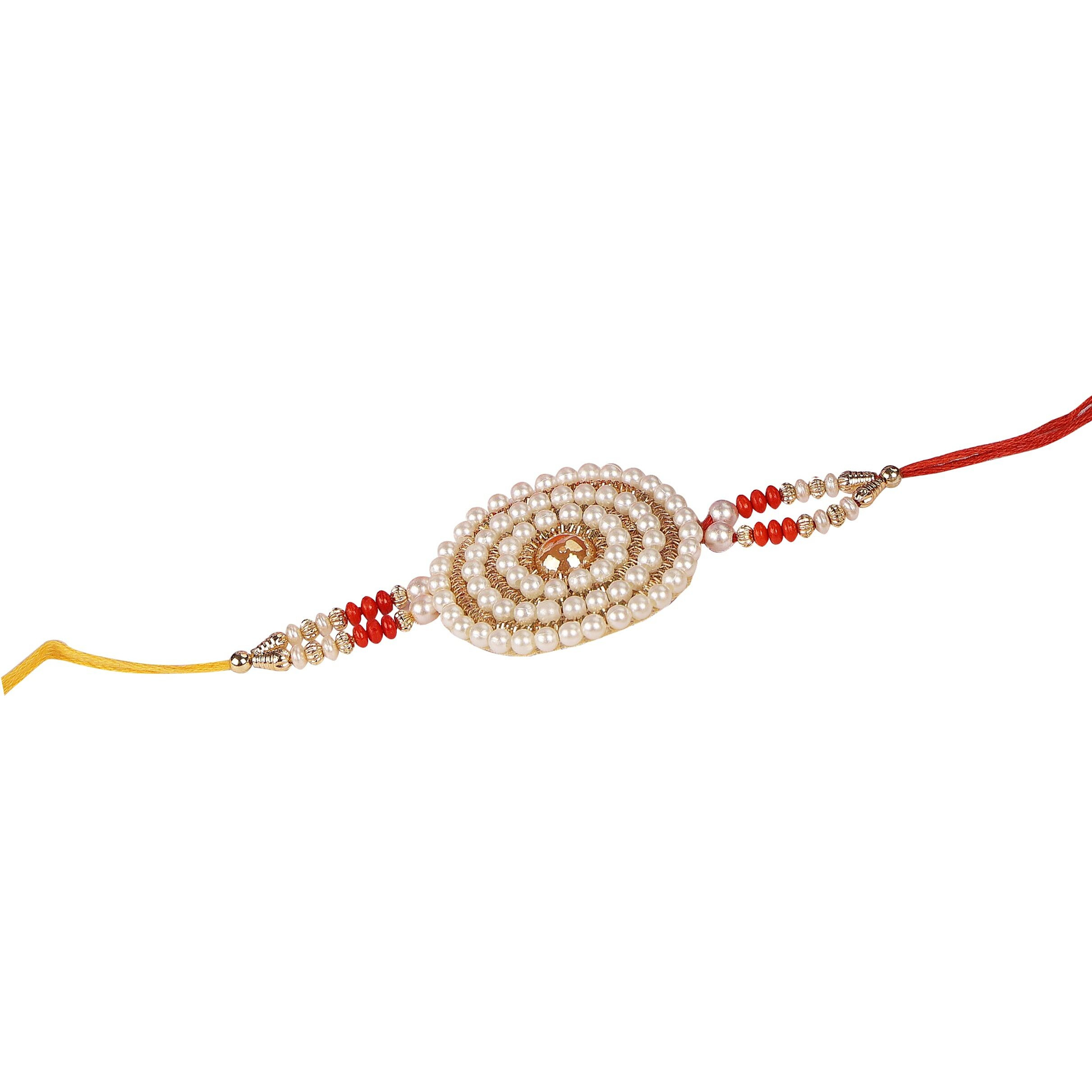 Cluze Exclusive Rakshabandhan Gift For Brother - Decorative Handcrafted Rakhi Pooja Thali Set With 2 Dairy Milk Chocolate, Roli Chawal, Artificial Coconut, Candle, Rakhi Set