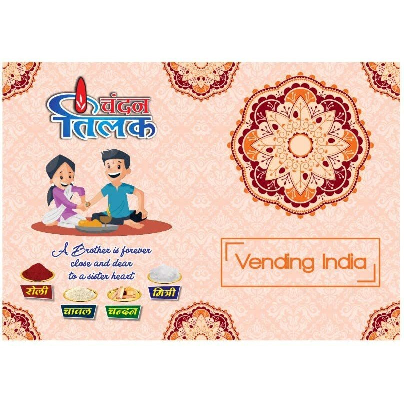 Vending India Premium Rakhi In A Laser Cut Designer Card | Rakhi Gift Bundle With Roli, Chawal, Chandan & Mishri For Brother/Sister(Sh-1110), 50 Grams