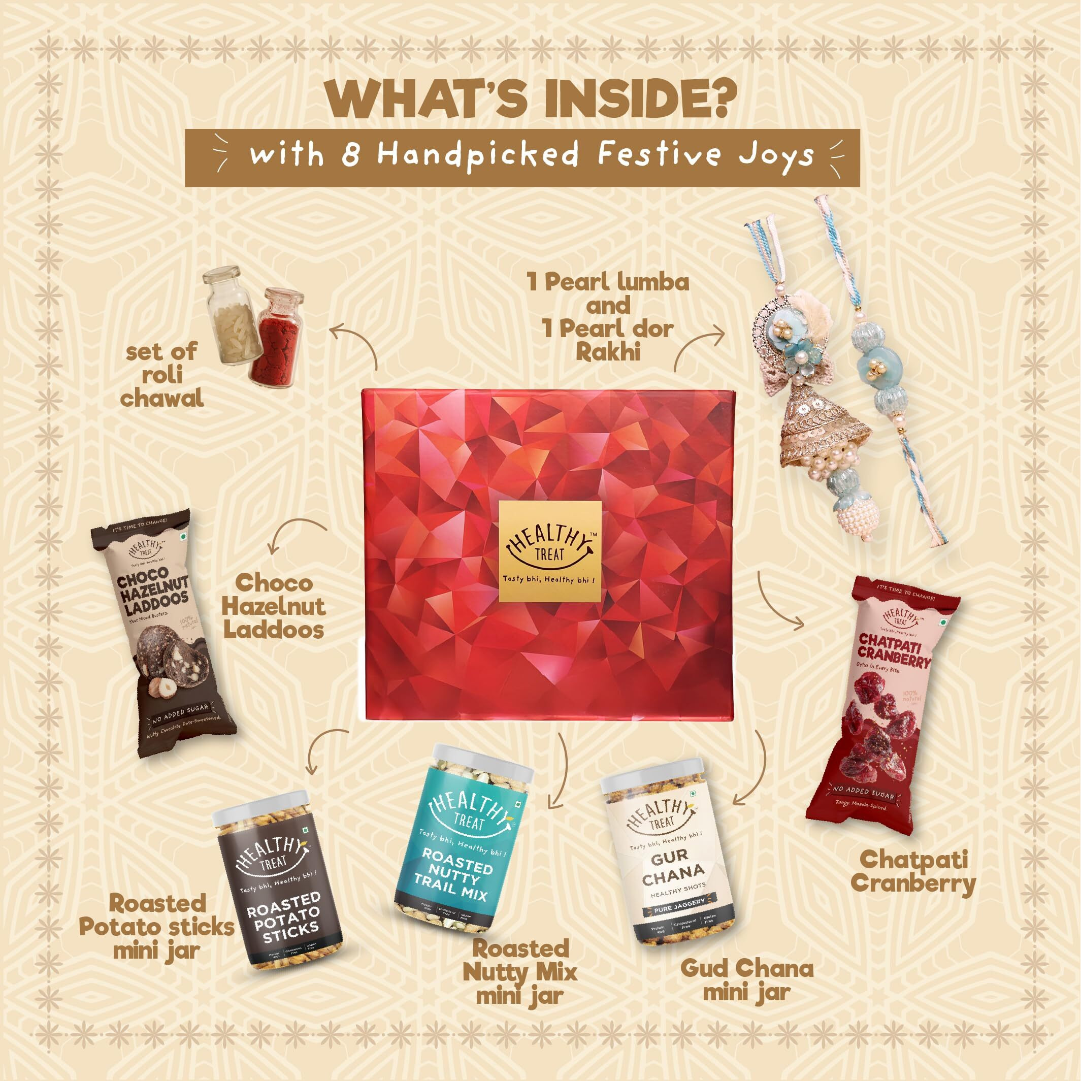 Healthy Treat Perfect Jodi Rakhi Gift Hamper | Roasted Snacks, Berries, Hazelnut Dry-Fruit Laddoos, A Pair Of Lumba-Rakhi, Roli Chawal, | Bhaiya Bhabhi Rakhii Set | The Ultimate Assorted Raksha Bandhan Gift Hampers